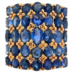 Vintage Sapphire Wide Curved Gold Band Statement Ring