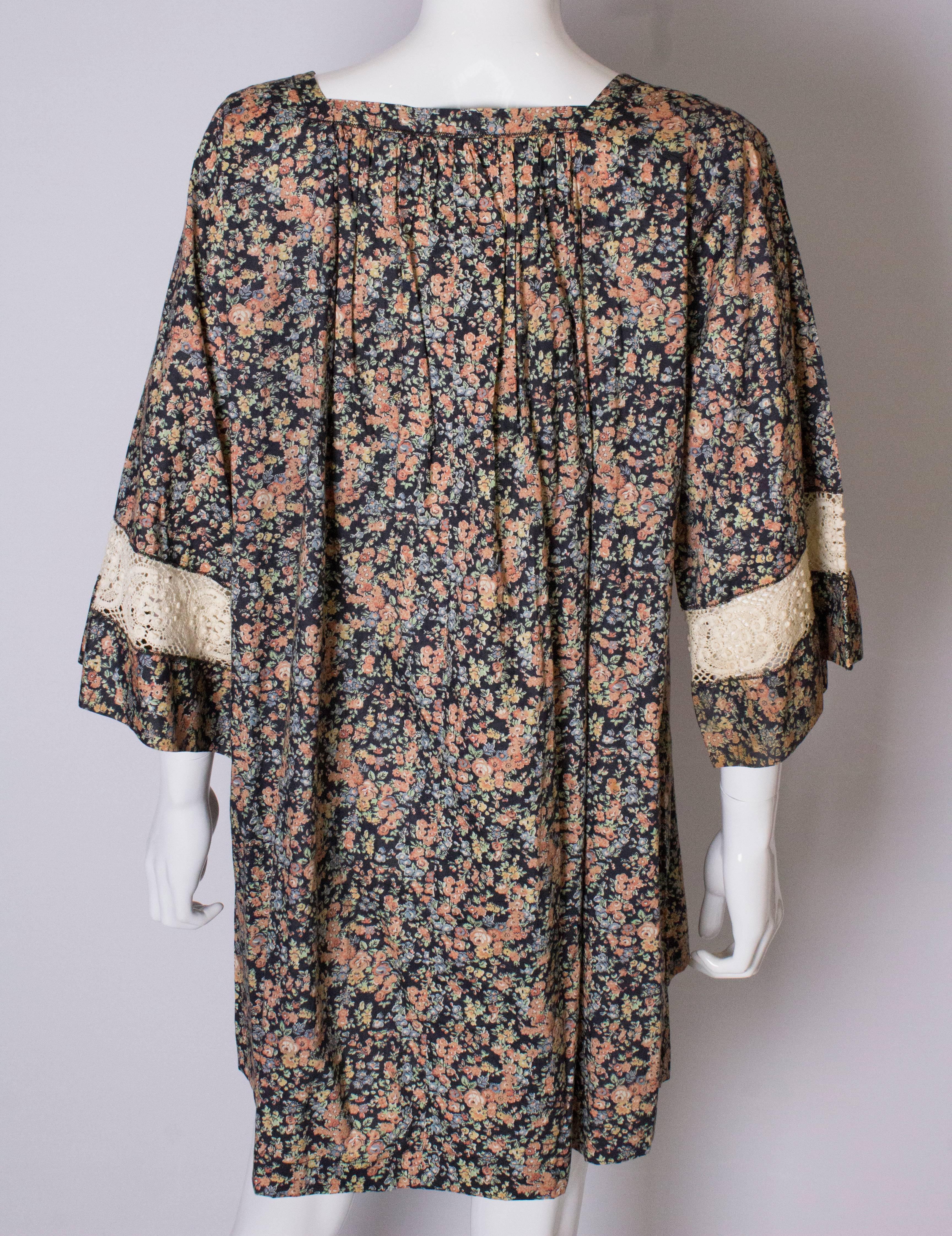 A Vintage 1970s floral print cotton smock  top by Sara Ferni for Liberty 1