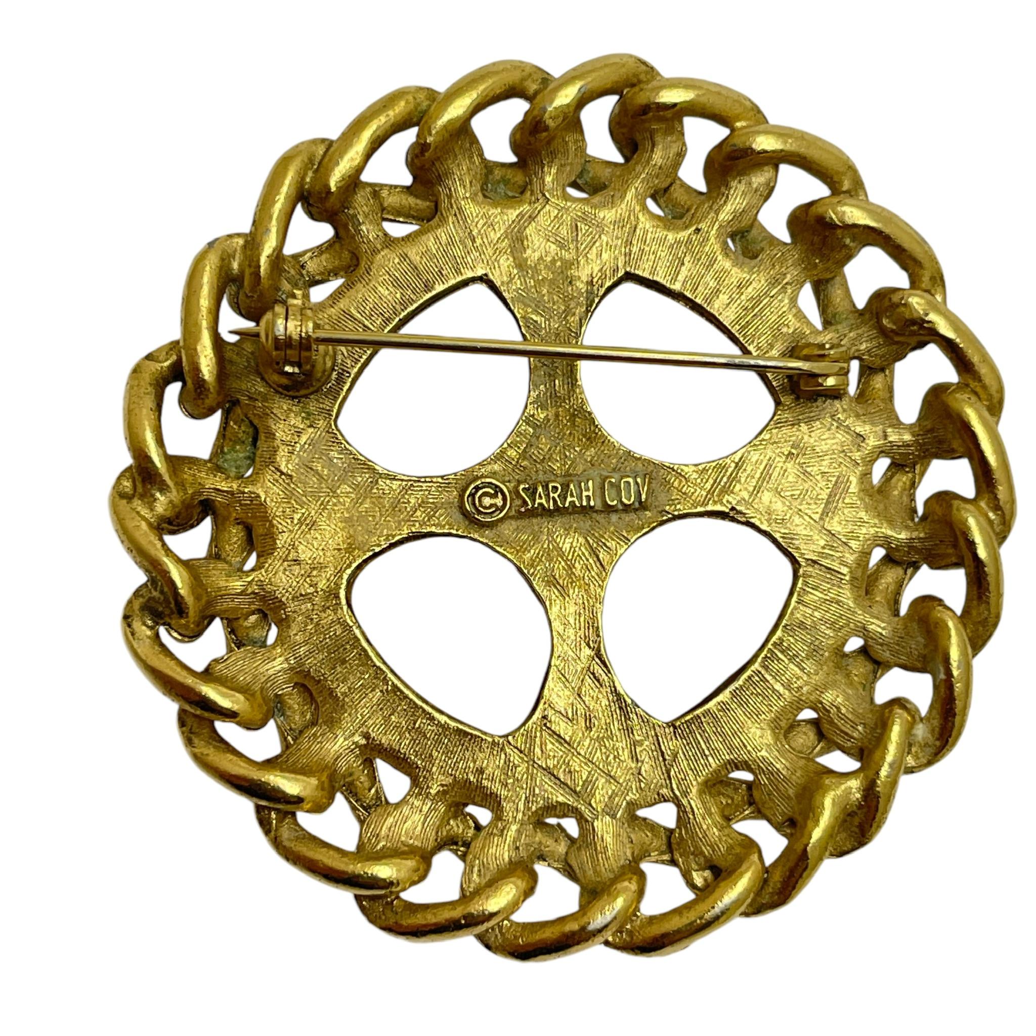 Vintage SARAH COVENTRY signed gold tone faux pearl massive designer brooch In Good Condition For Sale In Palos Hills, IL