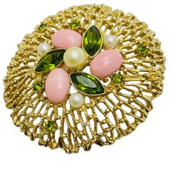 Vintage Sarah Coventry, spilla firmata con strass e perle in tonalità oro