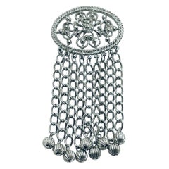 Vintage SARAH COVENTRY SIGNED silver tone dangle chains designer brooch