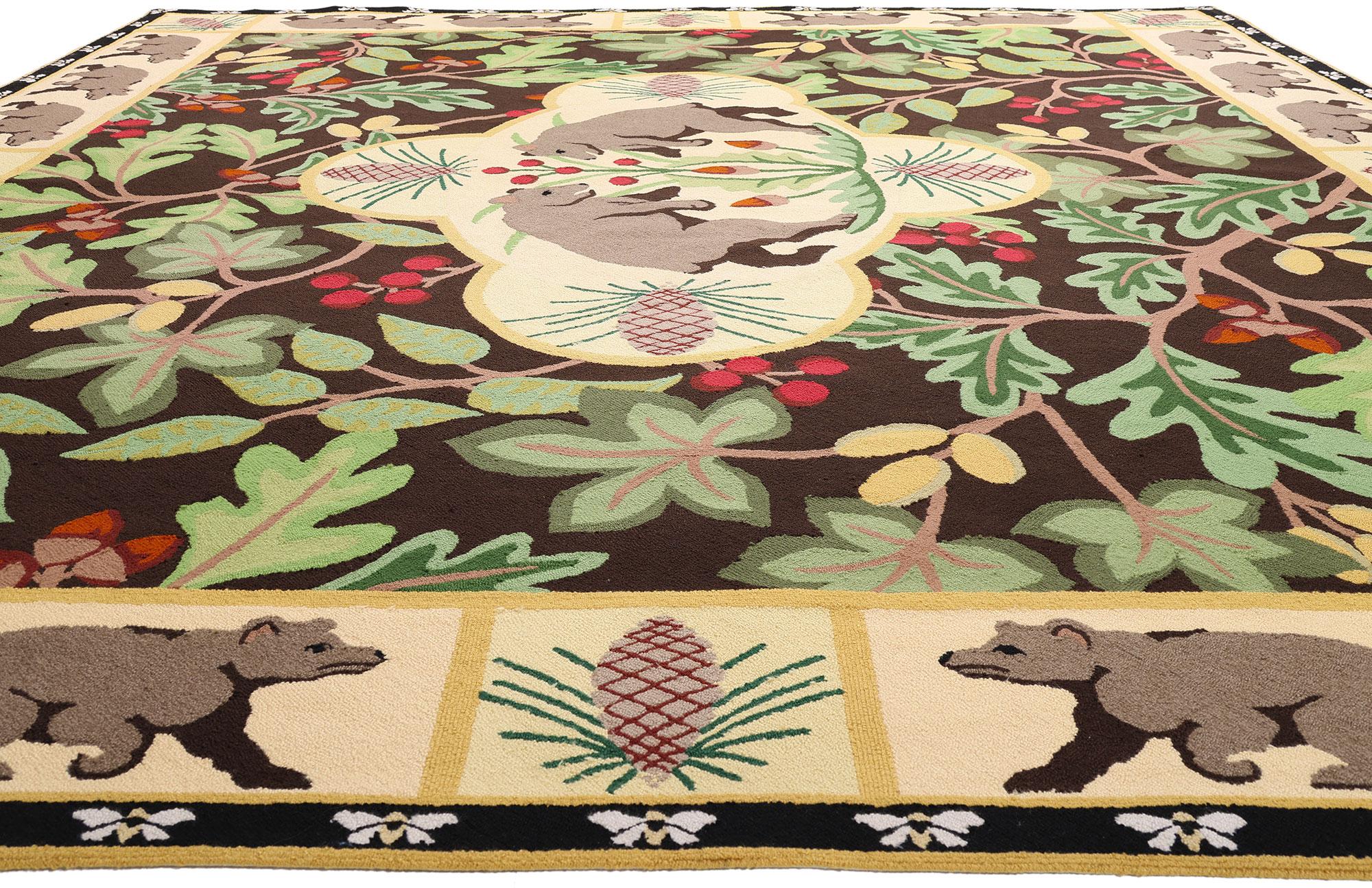 Thai Vintage Sarah Gayle Carter Black Forest Hooked Rug For Sale