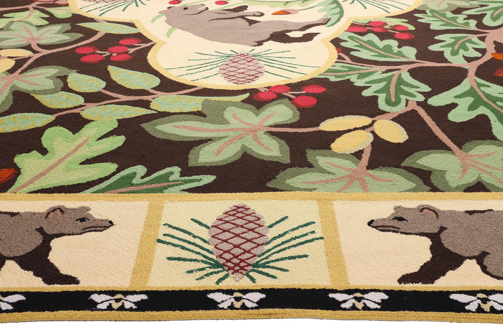 Hand-Knotted Vintage Sarah Gayle Carter Black Forest Hooked Rug For Sale