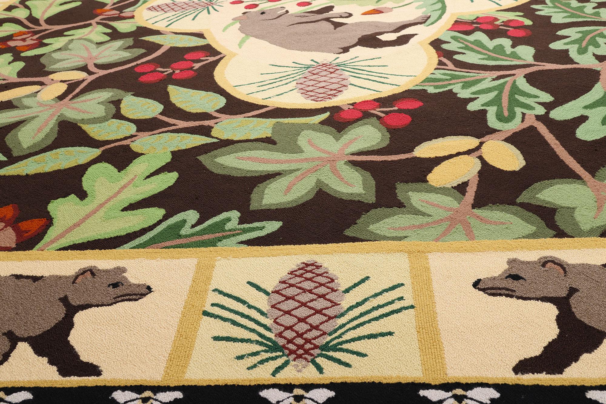 Vintage Sarah Gayle Carter Black Forest Hooked Rug In Good Condition For Sale In Dallas, TX