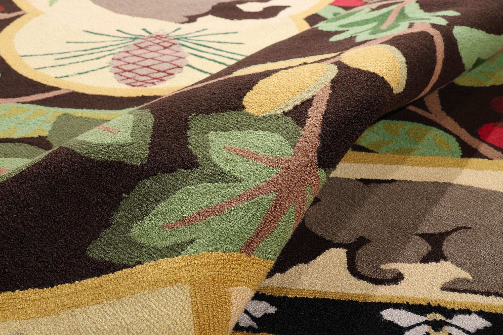 Contemporary Vintage Sarah Gayle Carter Black Forest Hooked Rug For Sale