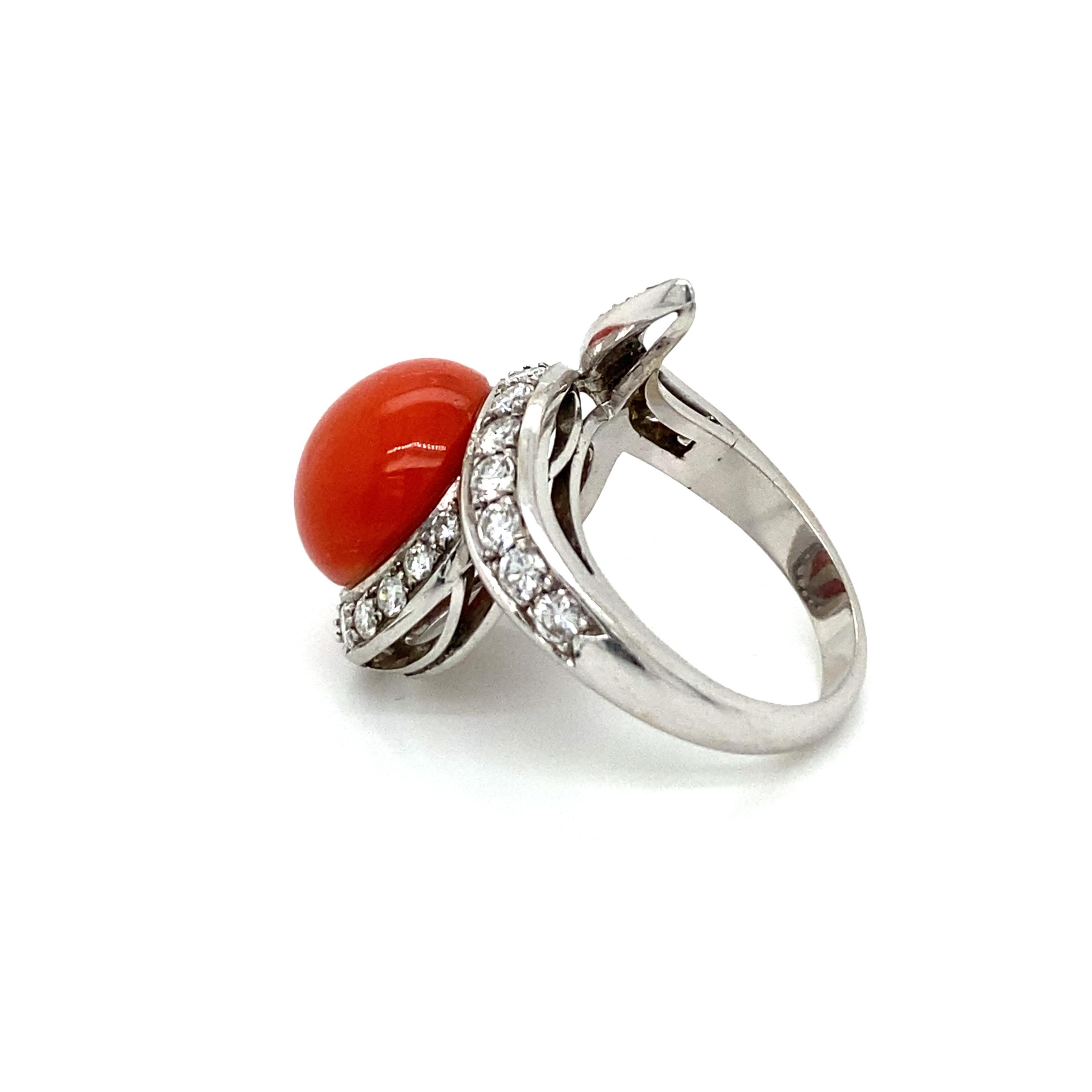 Vintage Sardinian Coral Diamond Gold Cocktail Ring 2