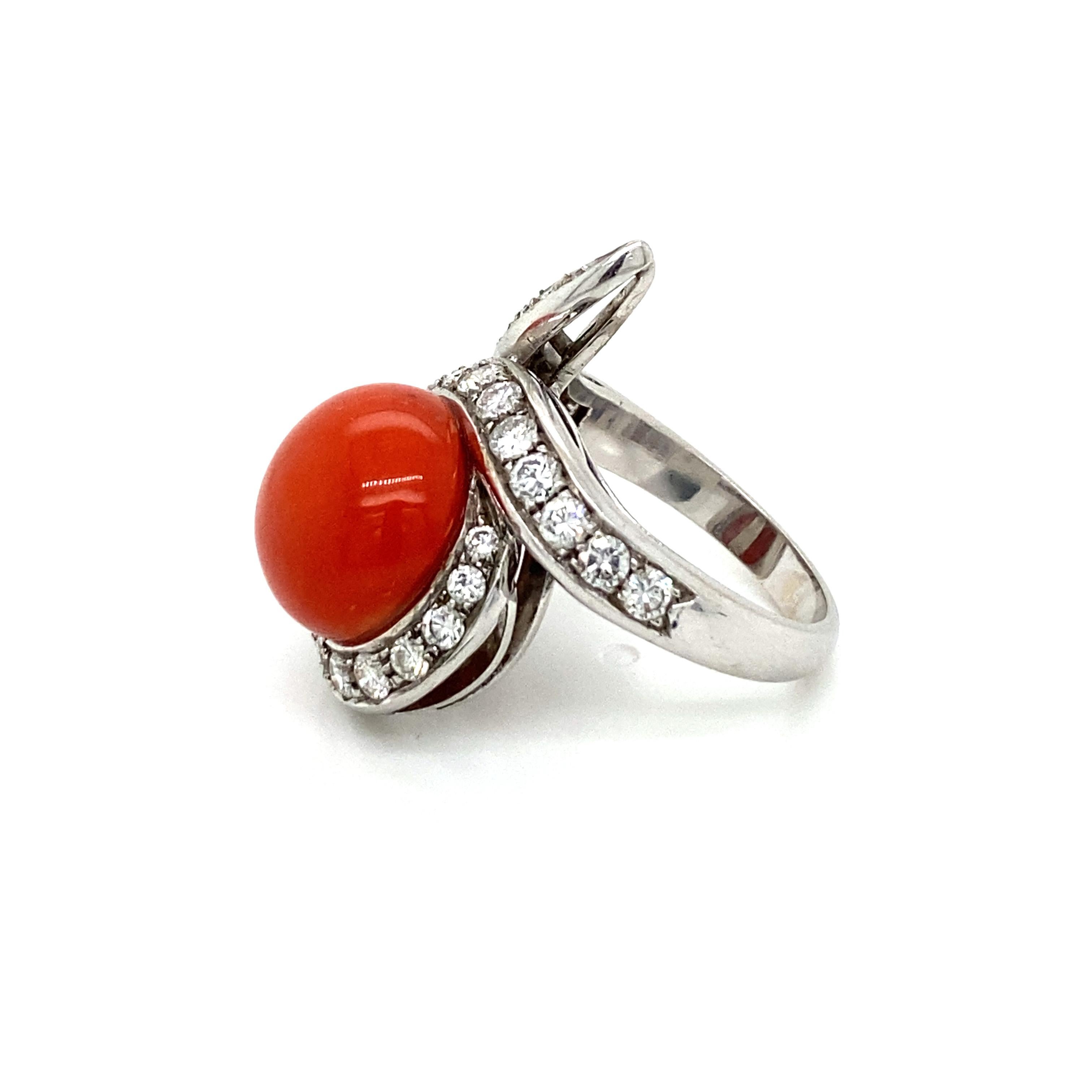 Vintage Sardinian Coral Diamond Gold Cocktail Ring 3