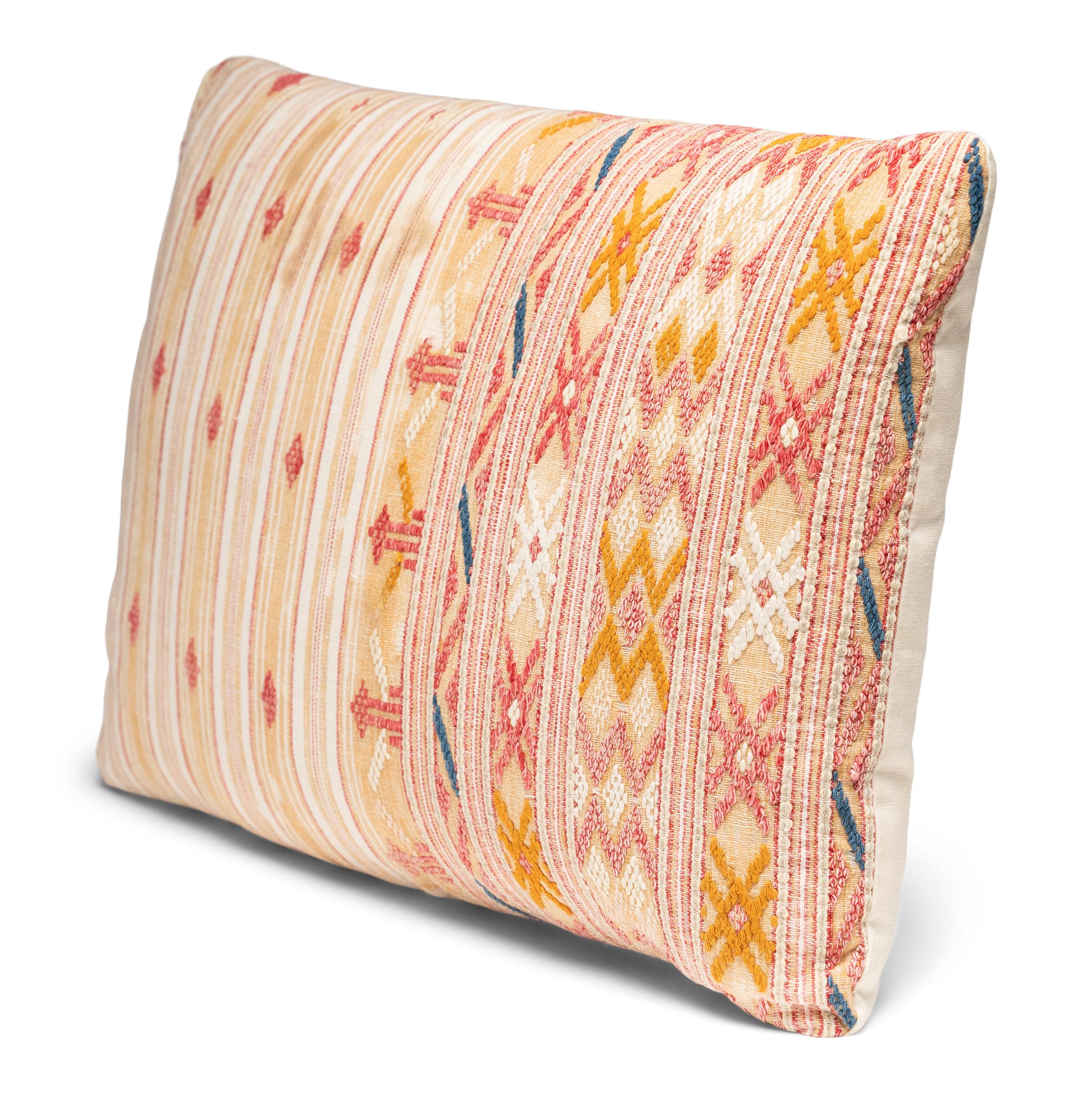 Folk Art Vintage Sardinian Embroidery Pillow For Sale