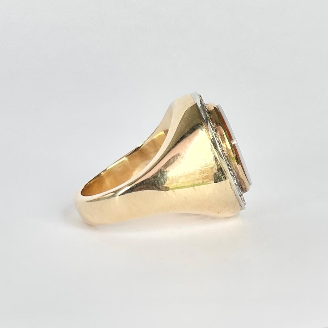 Women's or Men's Vintage Sardonyx and Diamond 18 Carat Gold Signet Ring