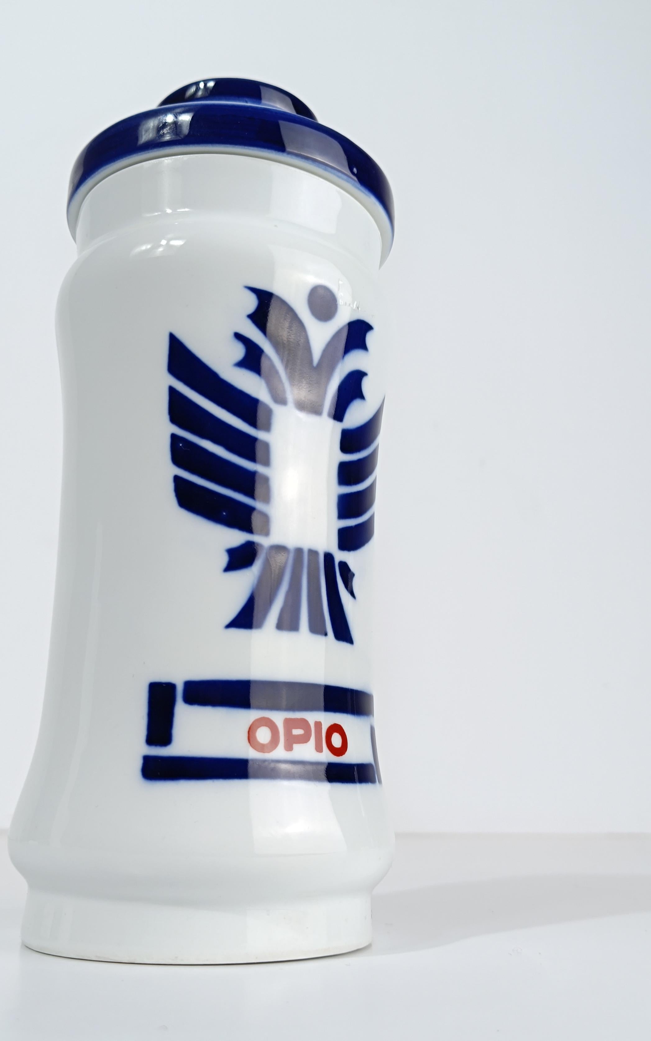 Mid-Century moderno Vaso da farmacia Sargadelos d'epoca per oppio in ceramica bianca e blu, Spagna anni '70 in vendita