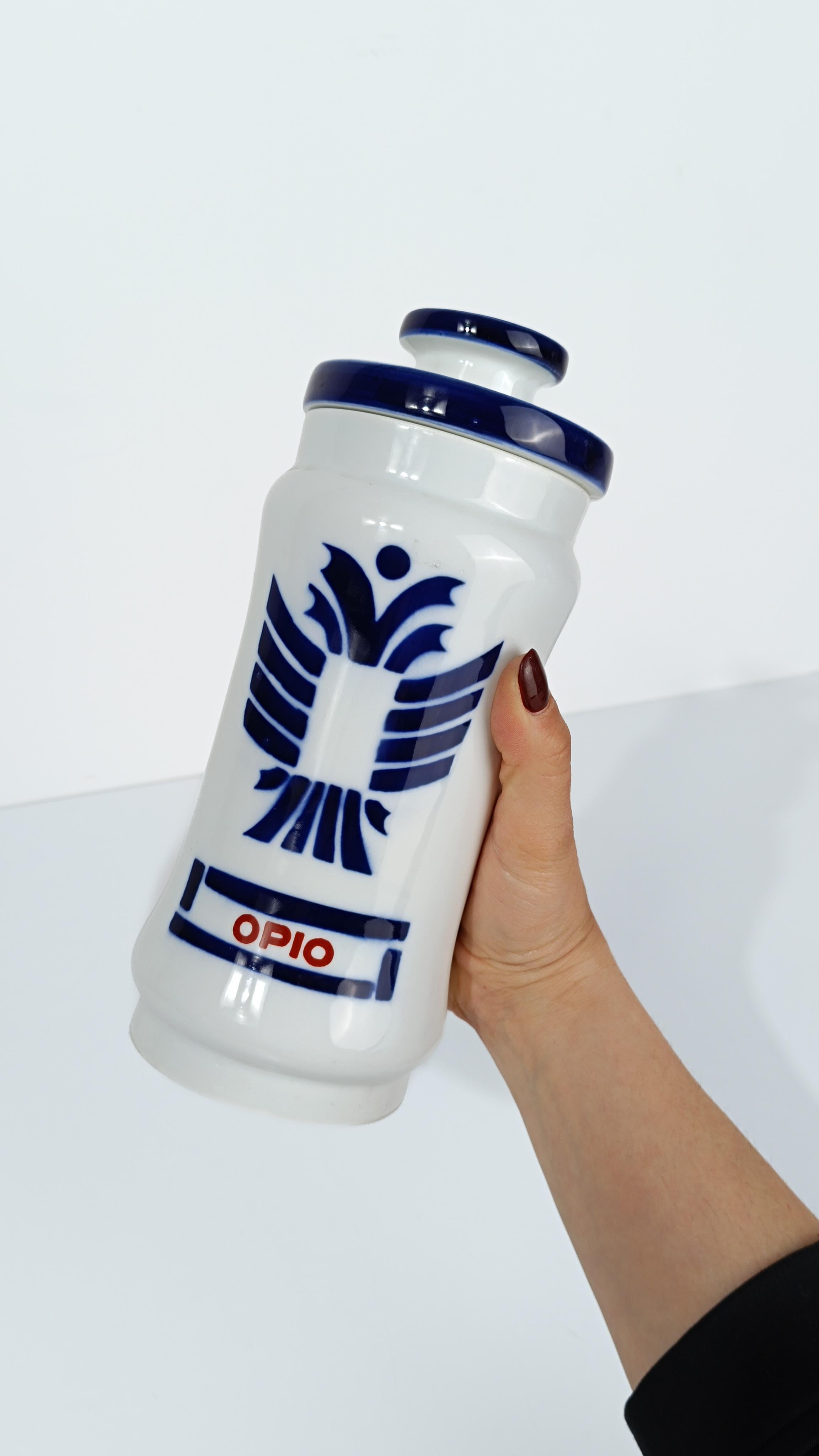 XX secolo Vaso da farmacia Sargadelos d'epoca per oppio in ceramica bianca e blu, Spagna anni '70 in vendita