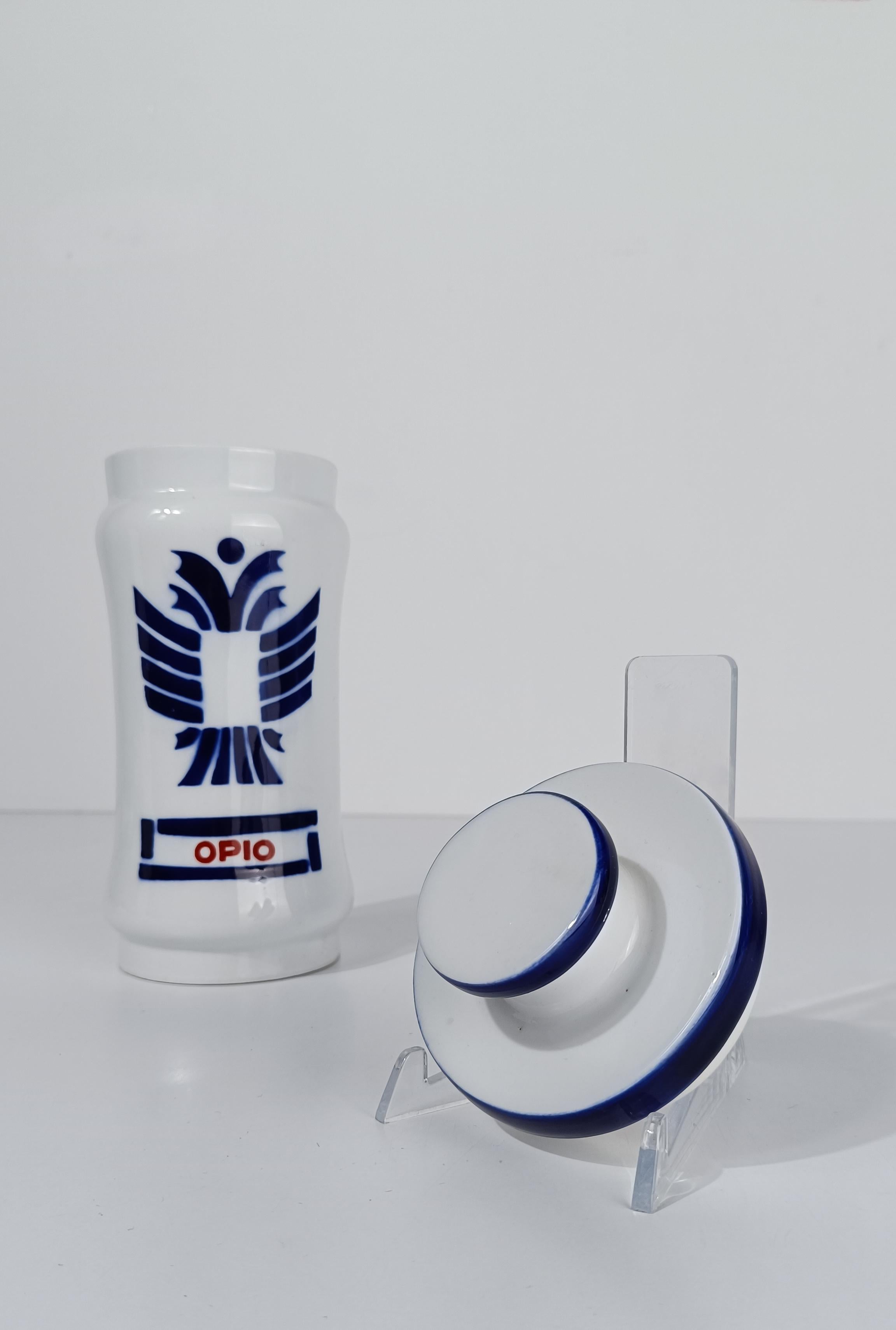 Ceramica Vaso da farmacia Sargadelos d'epoca per oppio in ceramica bianca e blu, Spagna anni '70 in vendita