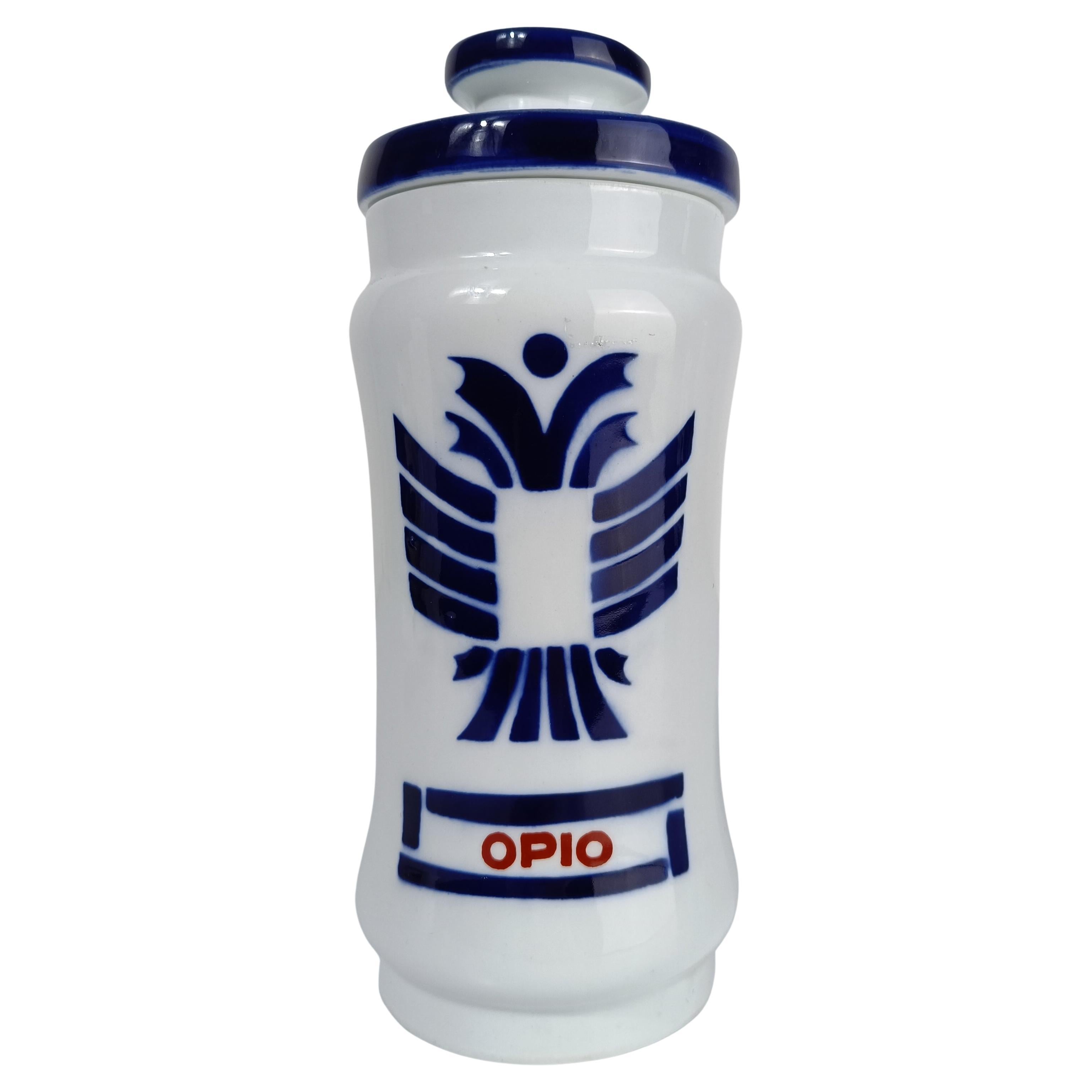 Botijo Vintage Sargadelos para Opio en Cerámica Blanca y Azul, España años 70