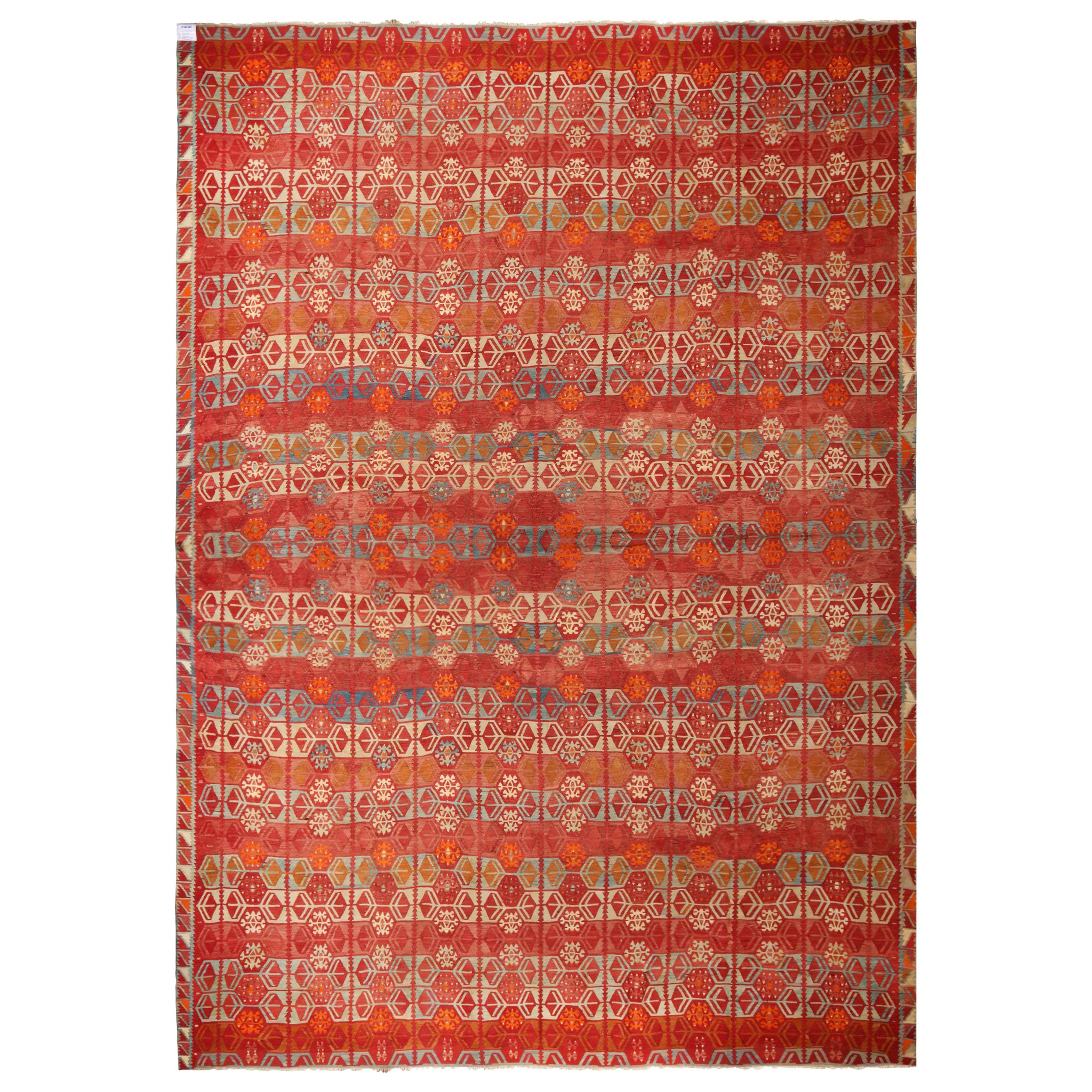 Vintage Sarkisla Red Wool Kilim Rug with Vibrant Accents