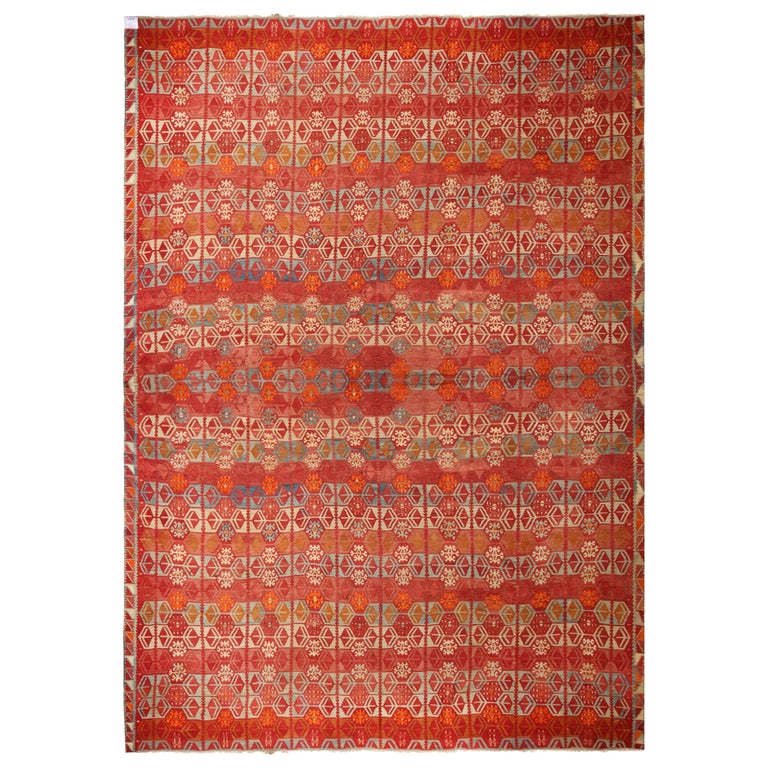 Vintage Sarkisla Red Wool Kilim Rug with Vibrant Accents by Rug and