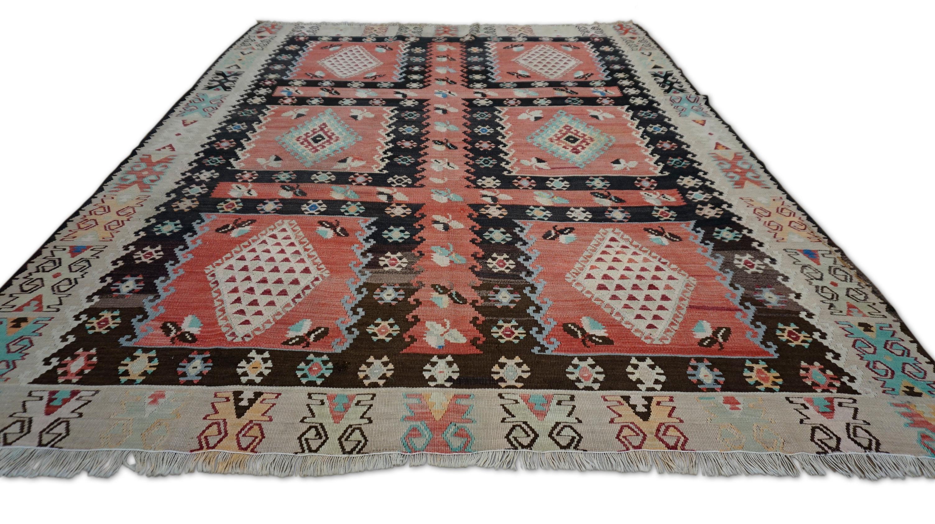 Kilim vintage de lana Şarkışla 7'2''x9' siglo XX en venta