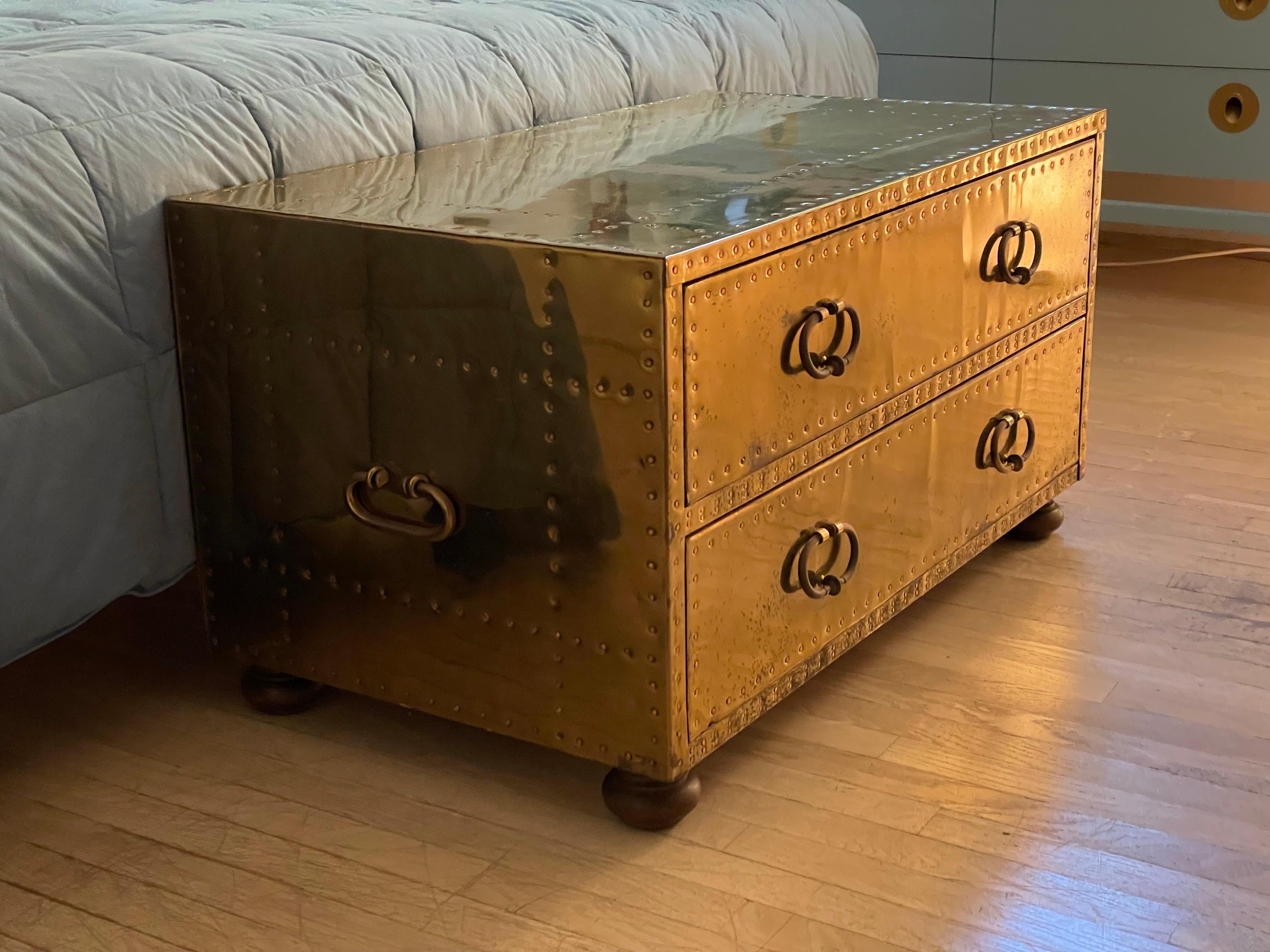 Vintage Sarreid Brass Cocktail Table Chest of Drawers, circa 1970s 6