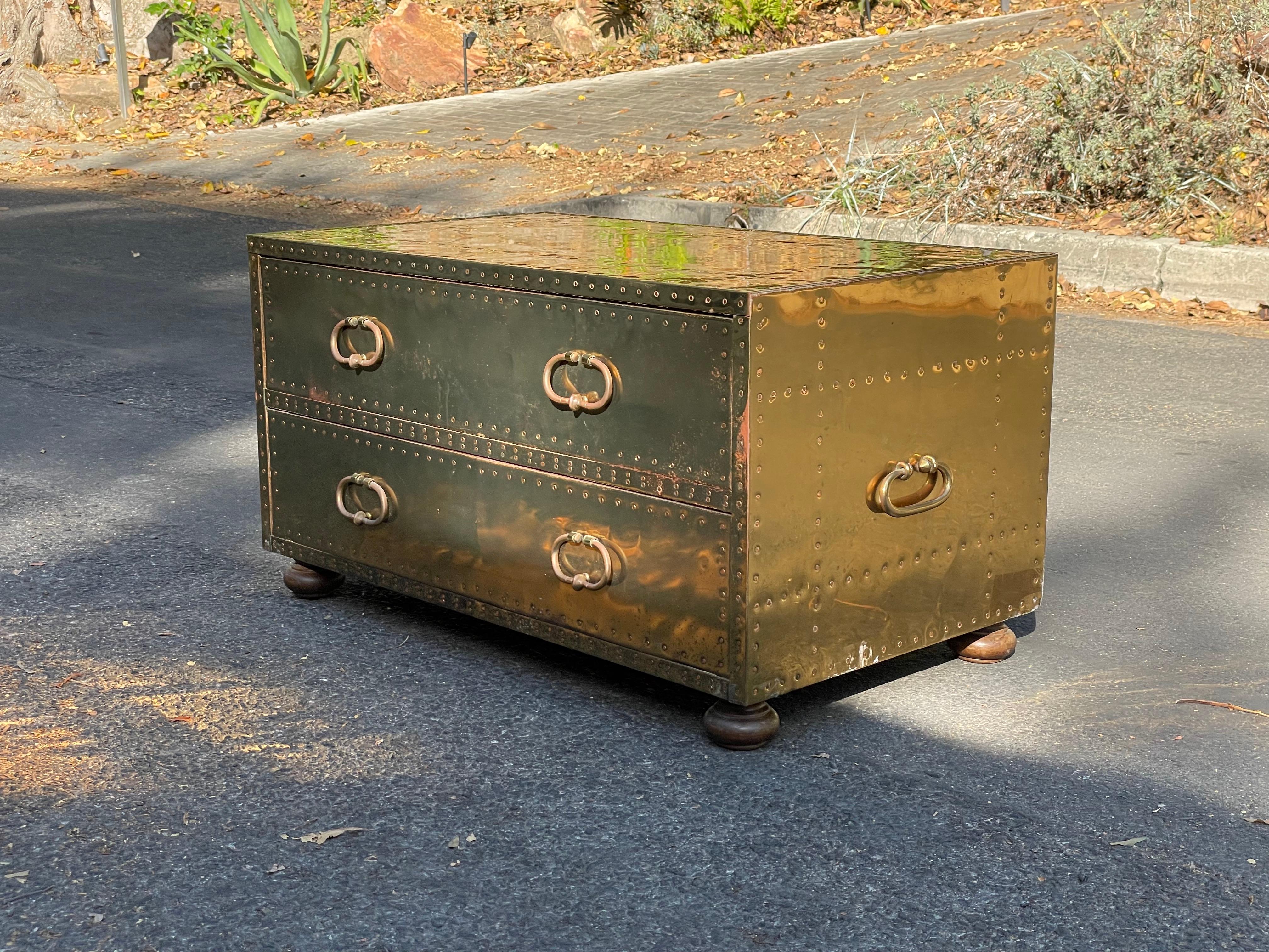 Vintage Sarreid Brass Cocktail Table Chest of Drawers, circa 1970s 1