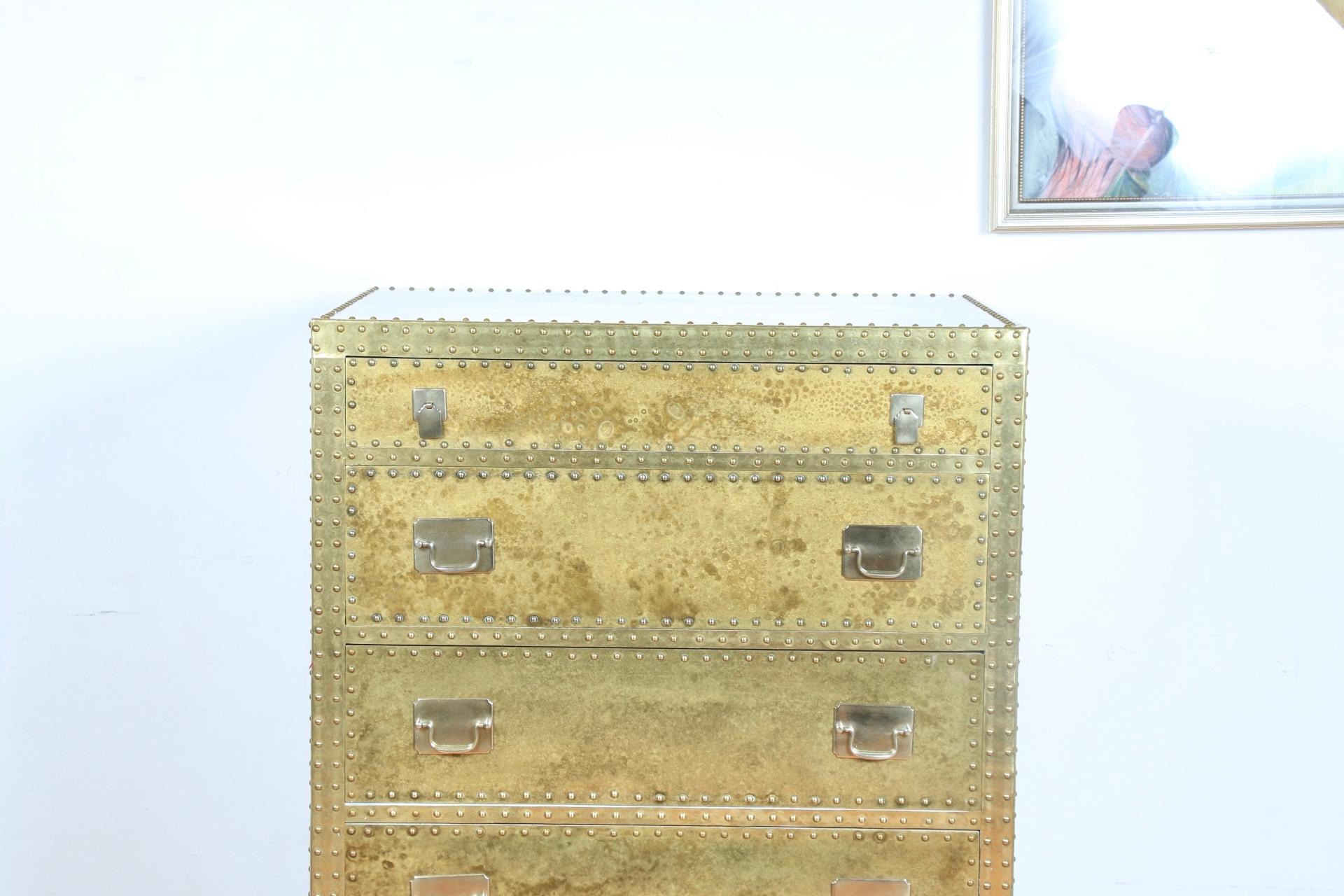 Vintage Sarreid Brass Highboy Dresser For Sale 3