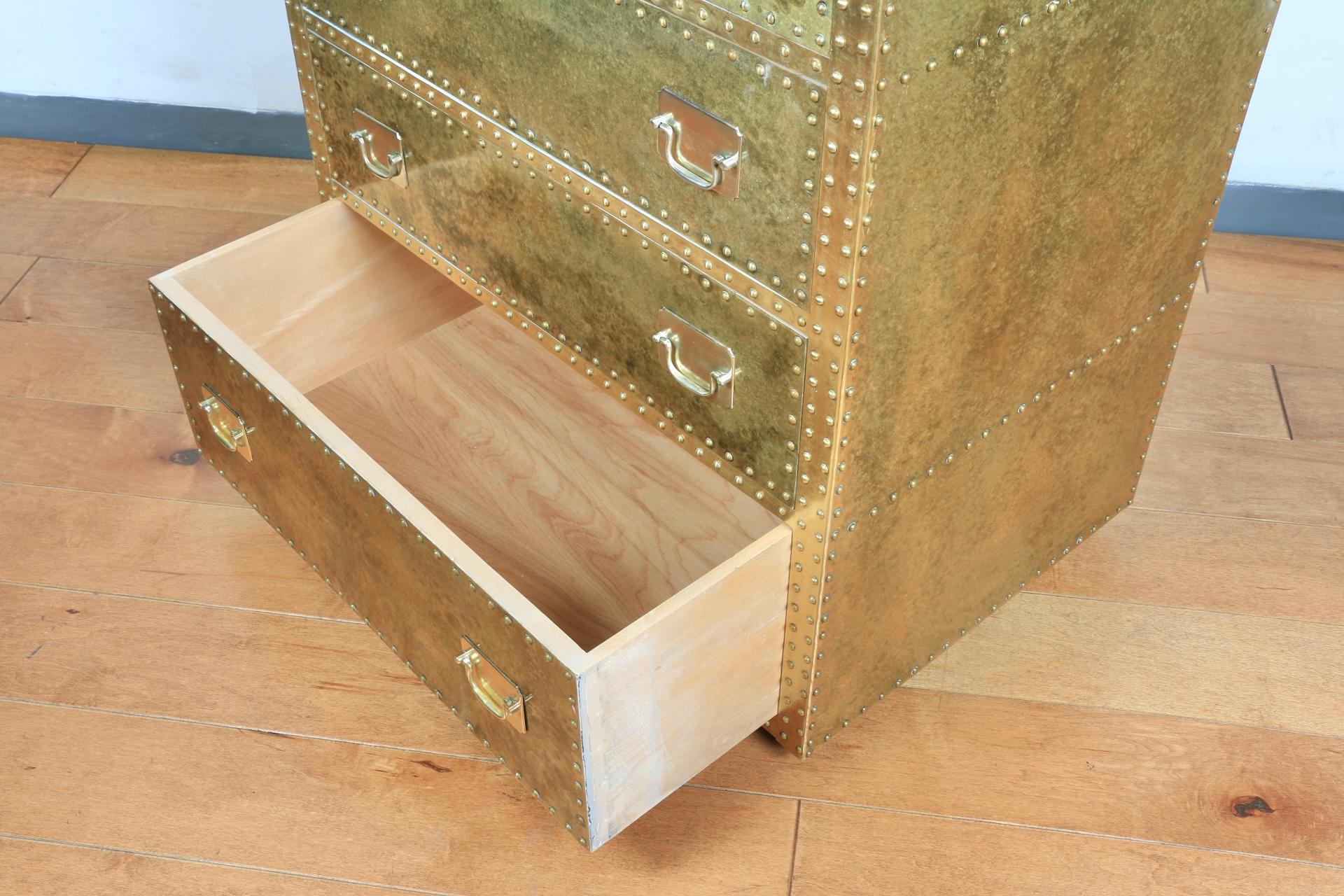 Late 20th Century Vintage Sarreid Brass Highboy Dresser For Sale