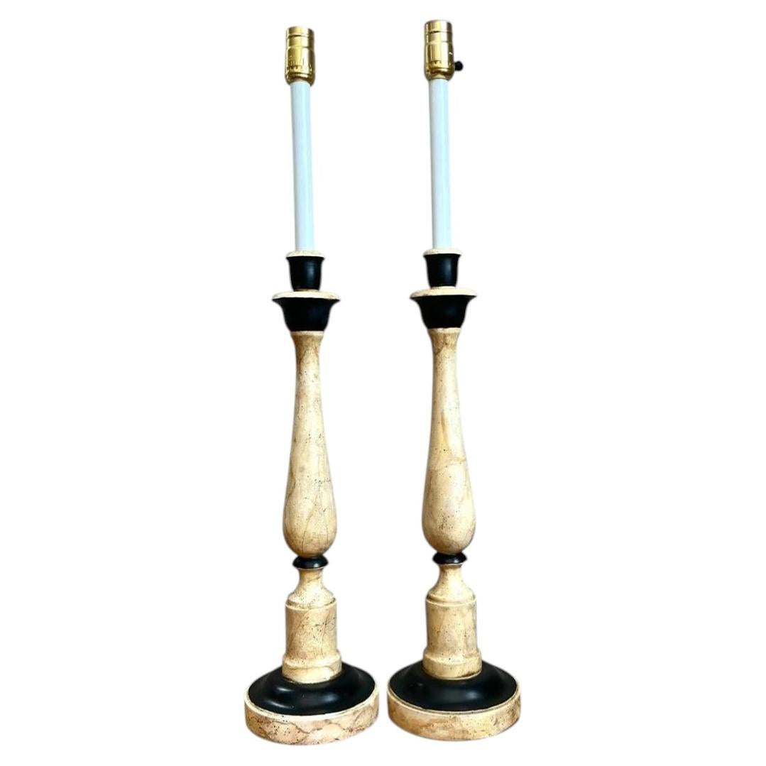 Vintage Sarreid Candlestick Lamps - A Pair For Sale