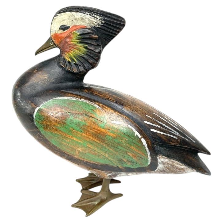 Vintage Sarreid Ltd. Hand Carved Wooden Mandarin Duck With Brass