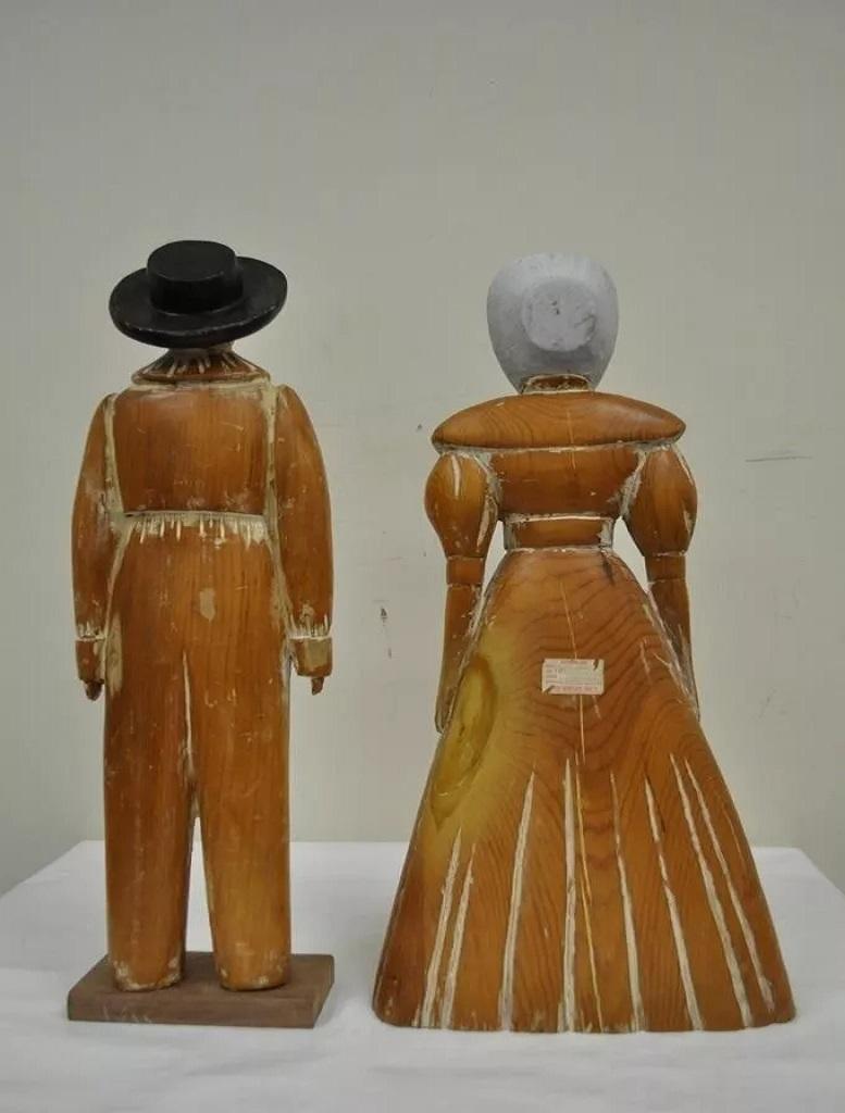 Vintage Sarreid Ltd Pine Wooden Folk Art Sculptures Man and Woman 22