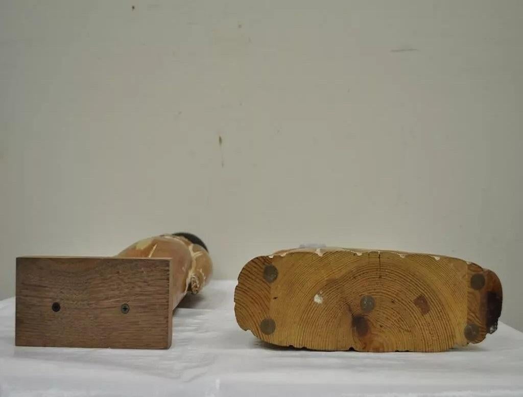 Vintage Sarreid Ltd Pine Wooden Folk Art Sculptures Man and Woman 22