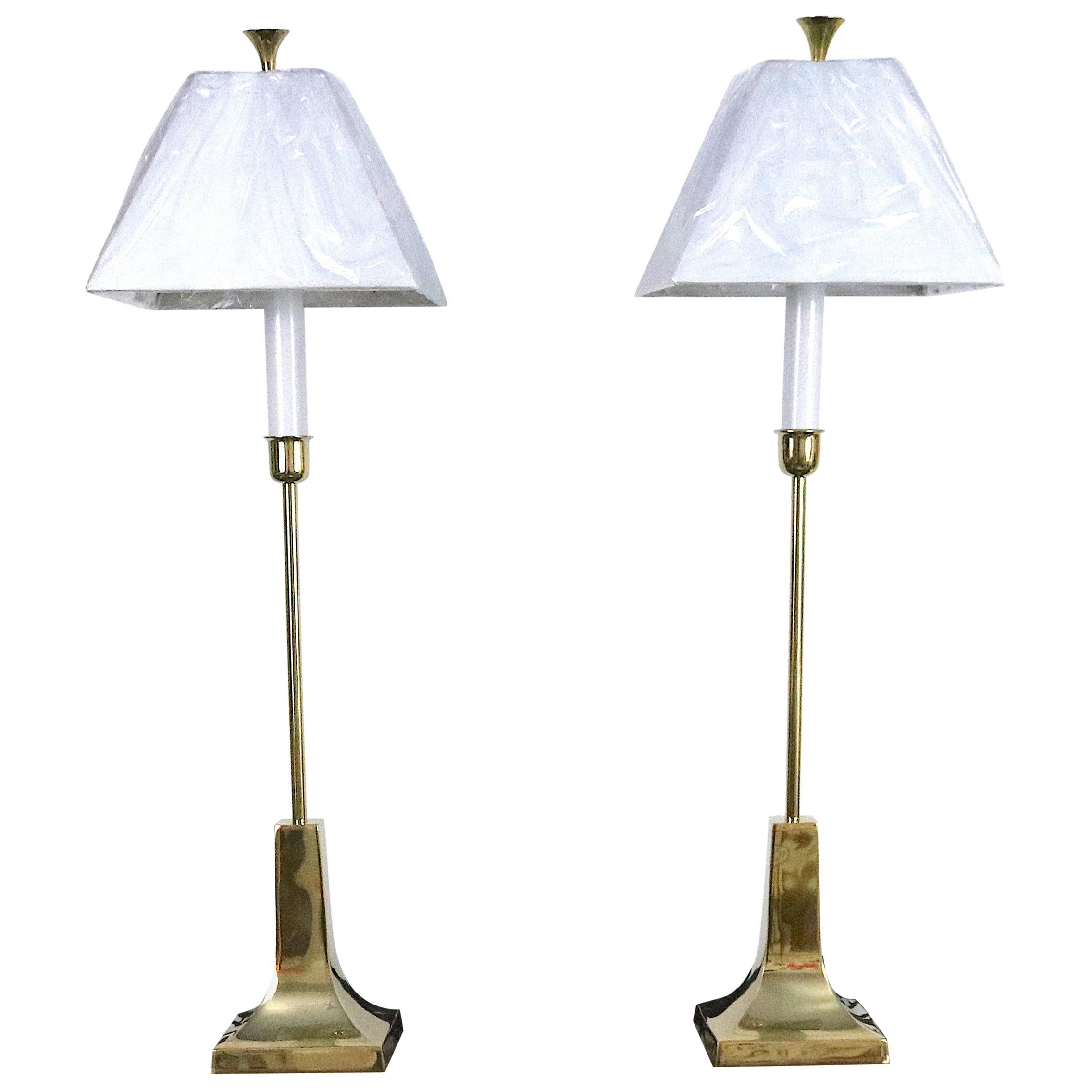 Vintage Sarreid Table Lamps Pair Elegant Polished Brass, Mid-Century Modern 1980 For Sale