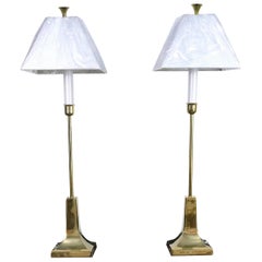 Vintage Sarreid Table Lamps Pair Elegant Polished Brass, Mid-Century Modern 1980