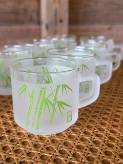 Vintage Sasaki Frosted Bamboo Glass Mugs — Set of 8