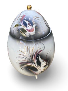 Vintage Sascha Brastoff Hand Painted Dove  LARGE Ceramic Egg Trinket Vessel