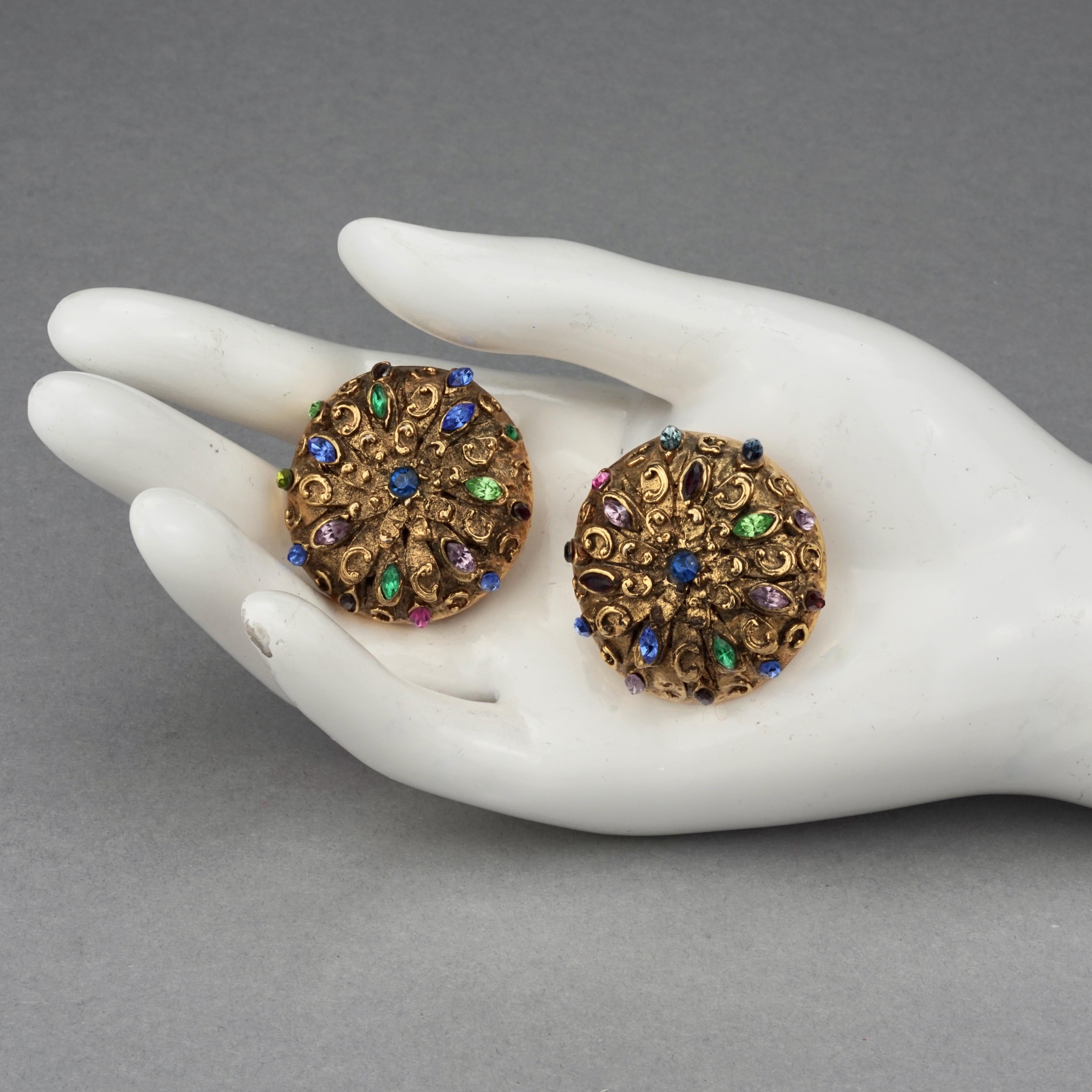 Vintage SATELLITE PARIS Filigree Jewelled Dome Earrings For Sale 6