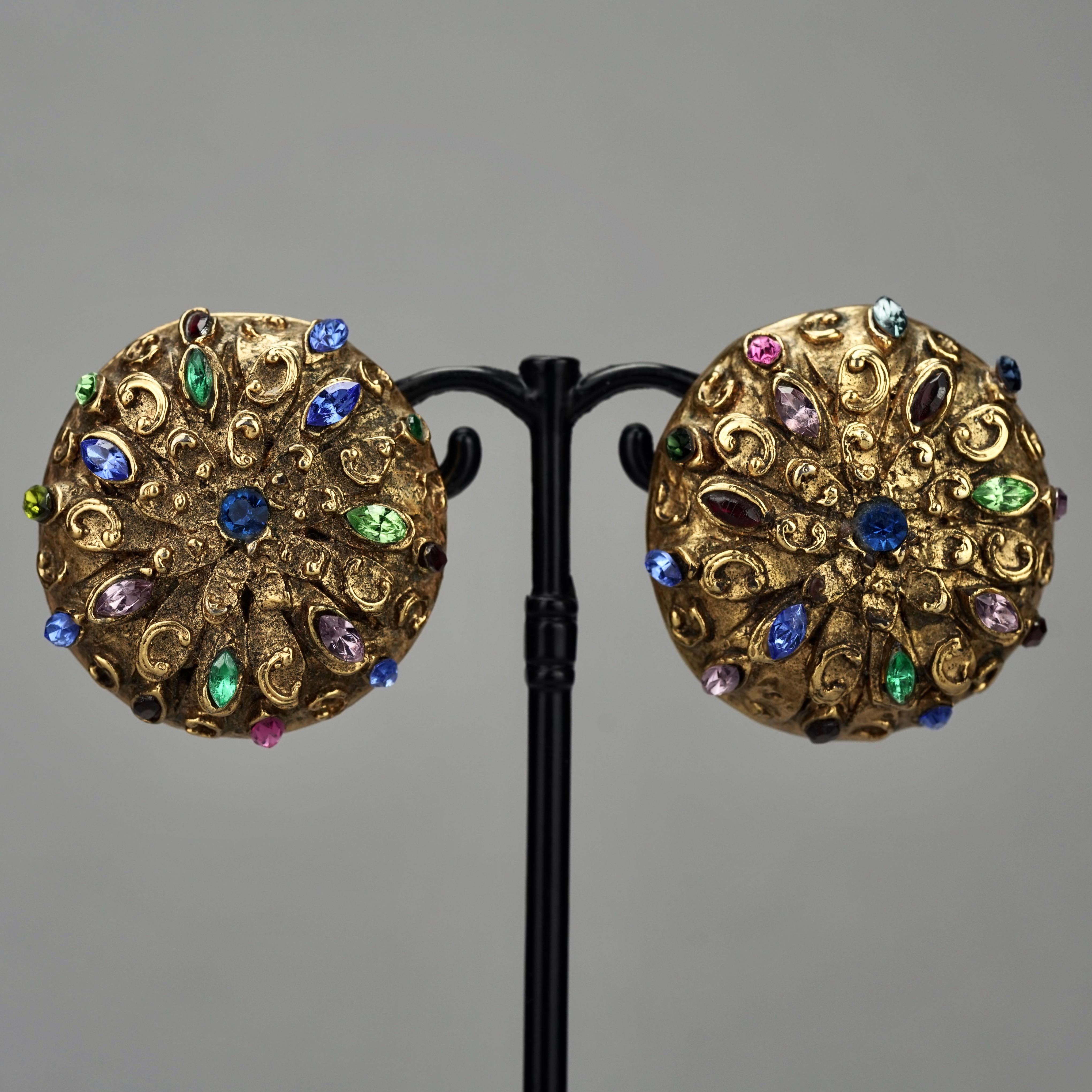 Women's Vintage SATELLITE PARIS Filigree Jewelled Dome Earrings For Sale