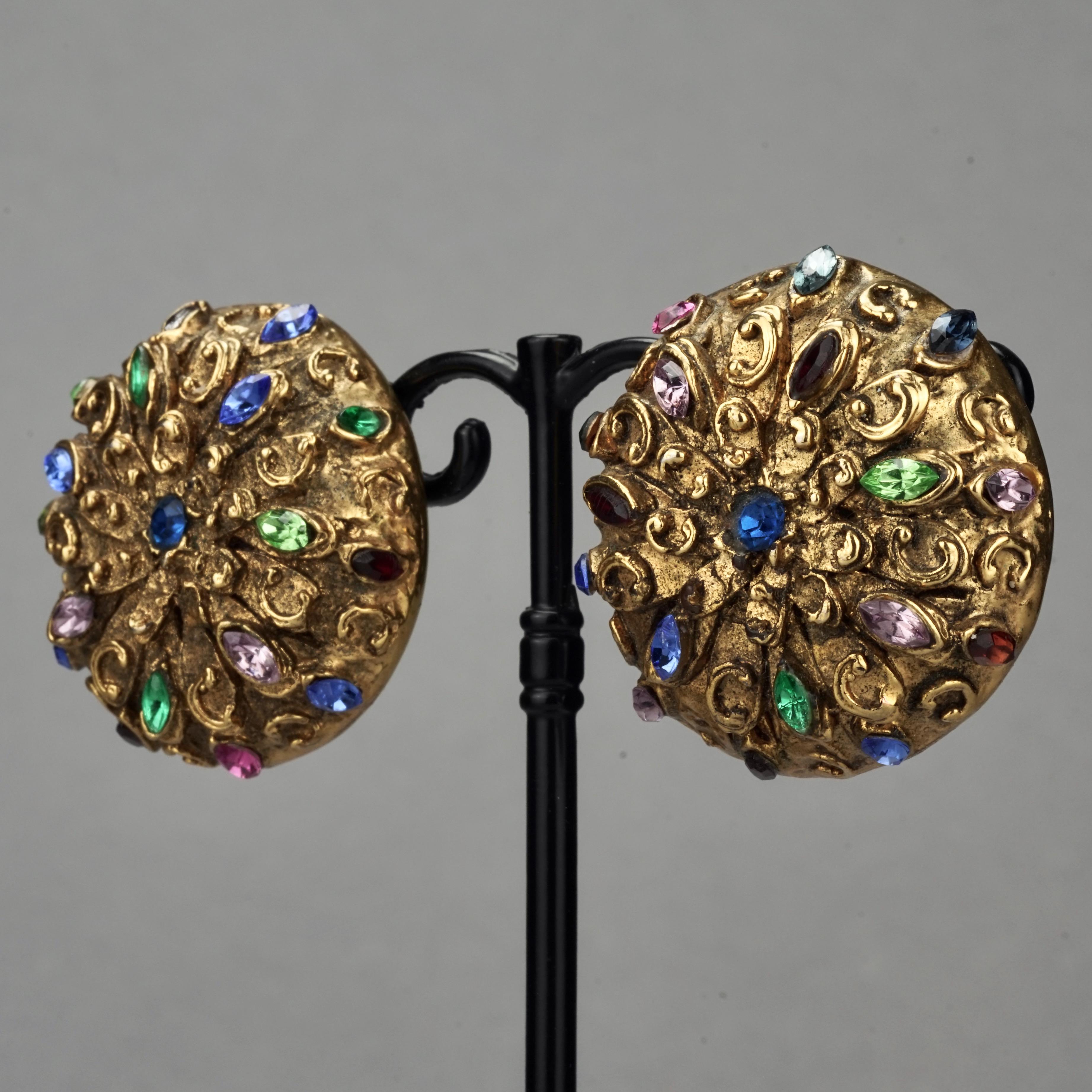 Vintage SATELLITE PARIS Filigree Jewelled Dome Earrings For Sale 1