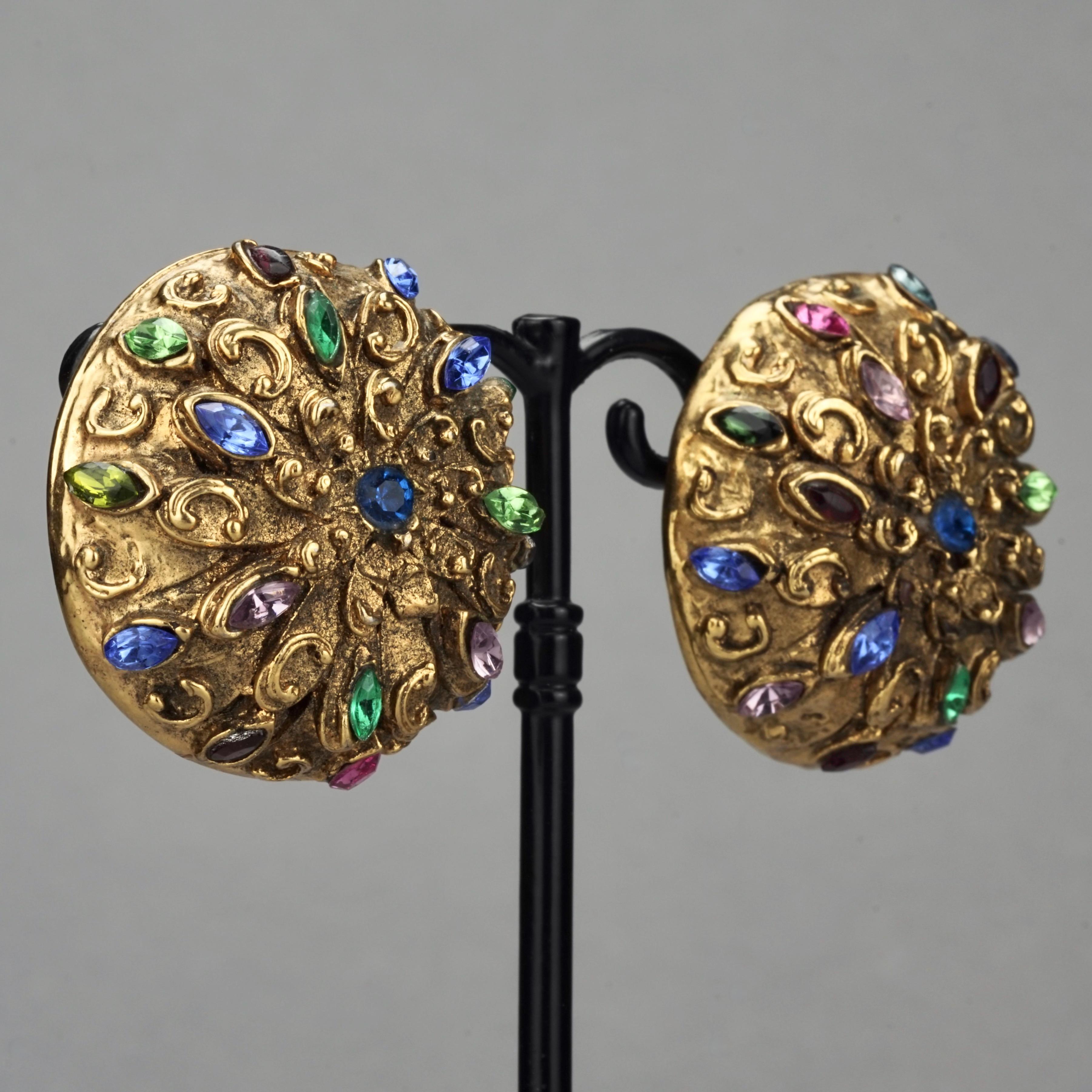 Vintage SATELLITE PARIS Filigree Jewelled Dome Earrings For Sale 2