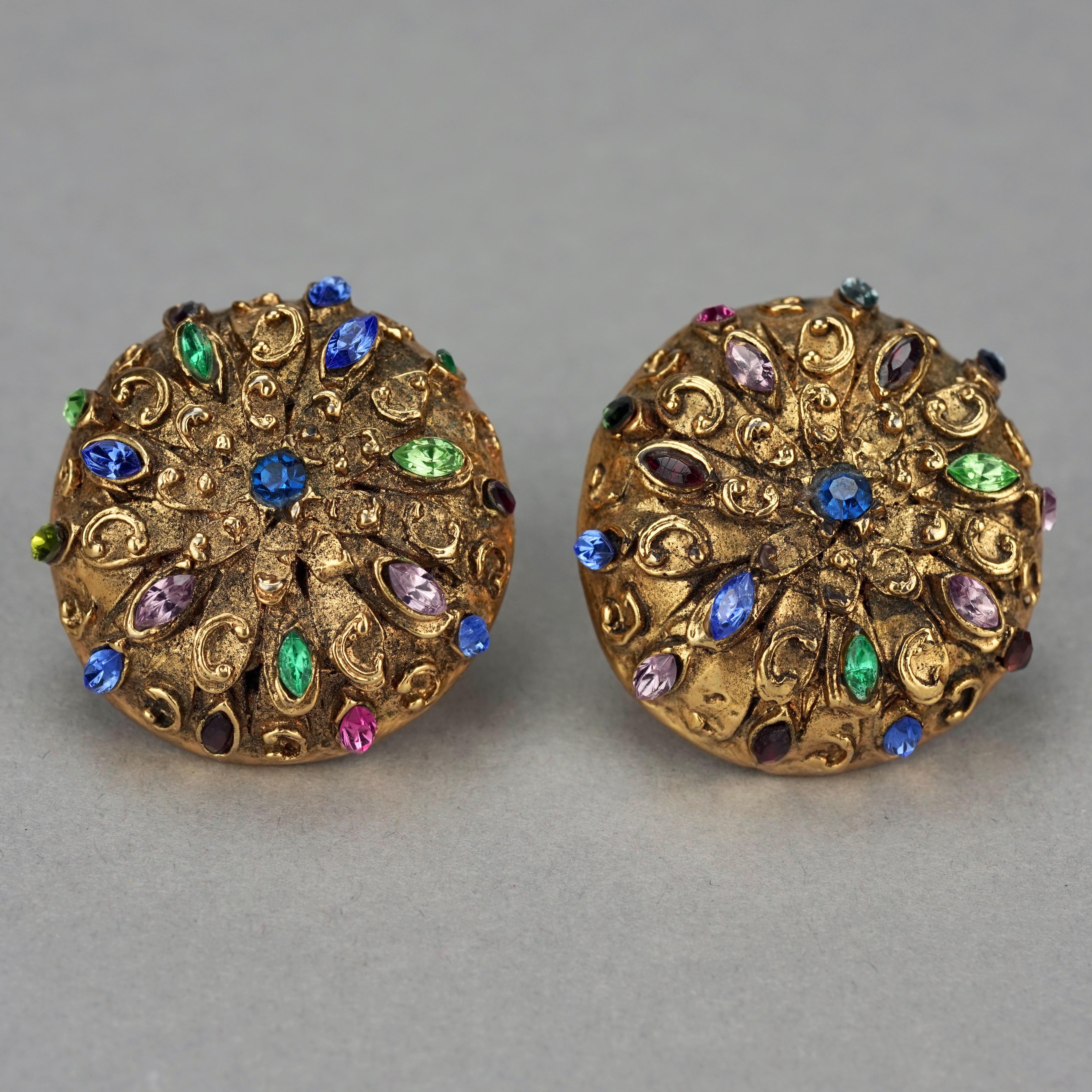 Vintage SATELLITE PARIS Filigree Jewelled Dome Earrings For Sale 3