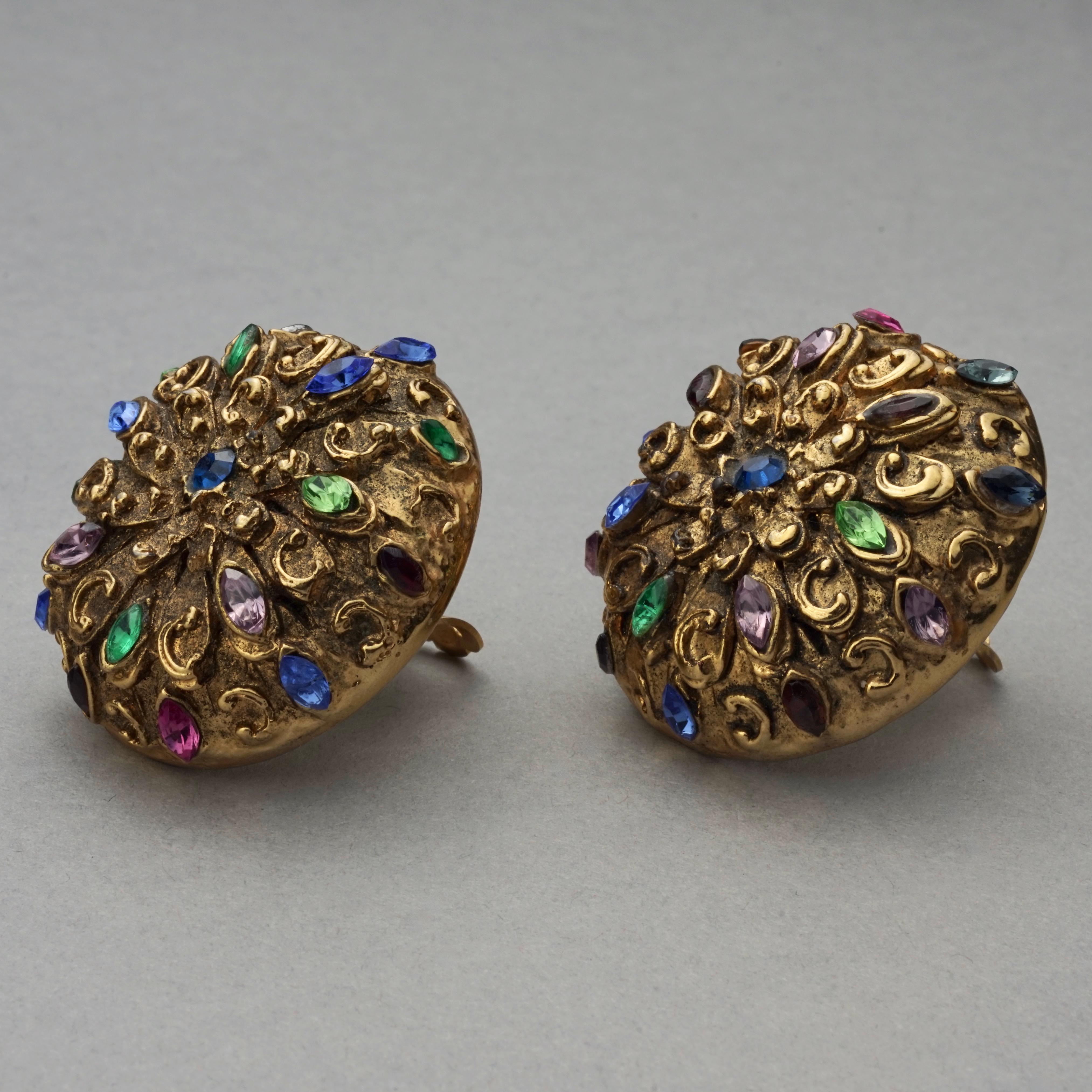 Vintage SATELLITE PARIS Filigree Jewelled Dome Earrings For Sale 4