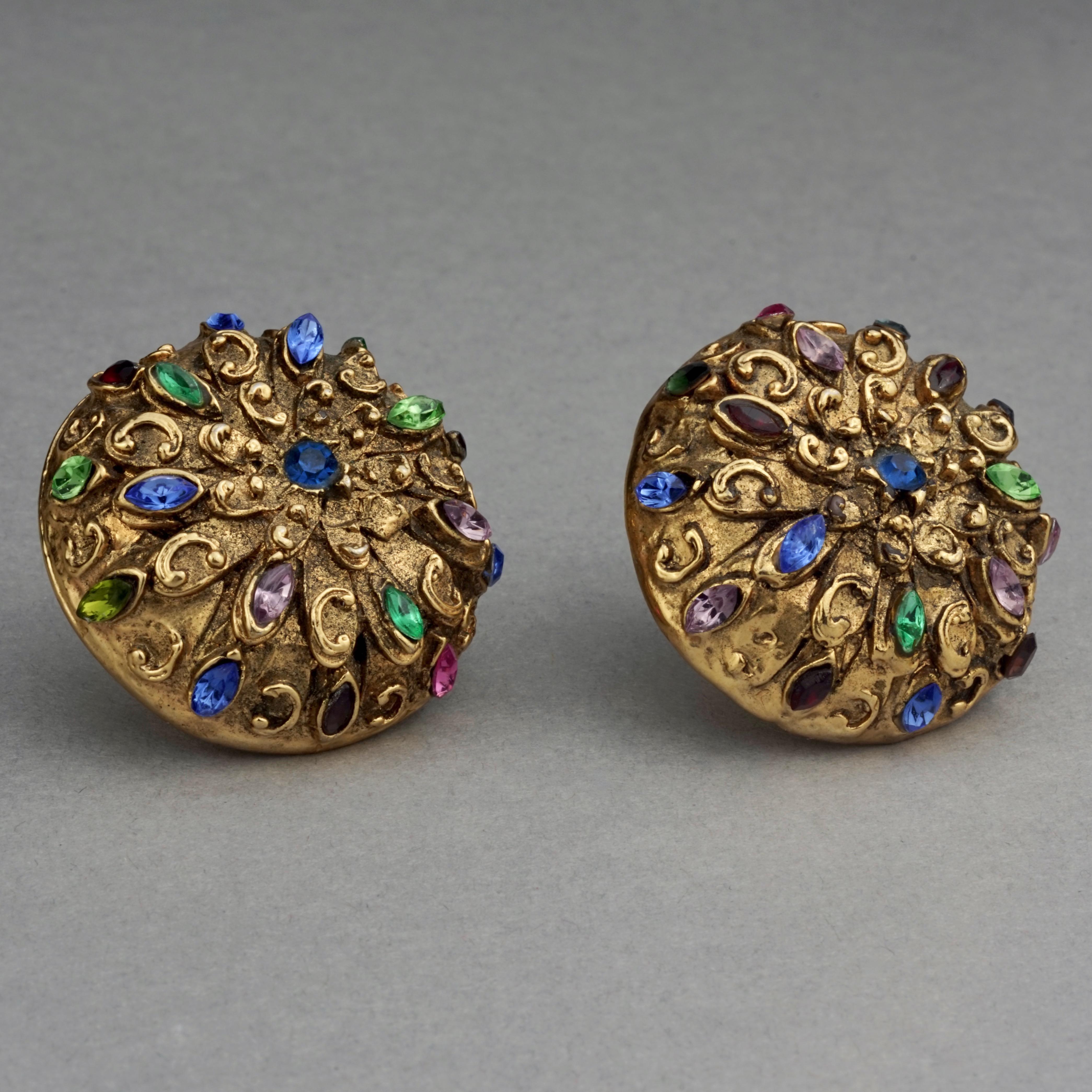 Vintage SATELLITE PARIS Filigree Jewelled Dome Earrings For Sale 5