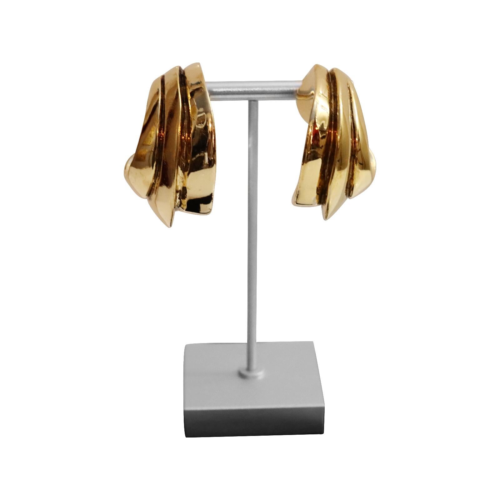 Women's or Men's Vintage Satellite Resin Gold Tone Hoop Earrings Circa 1990's For Sale