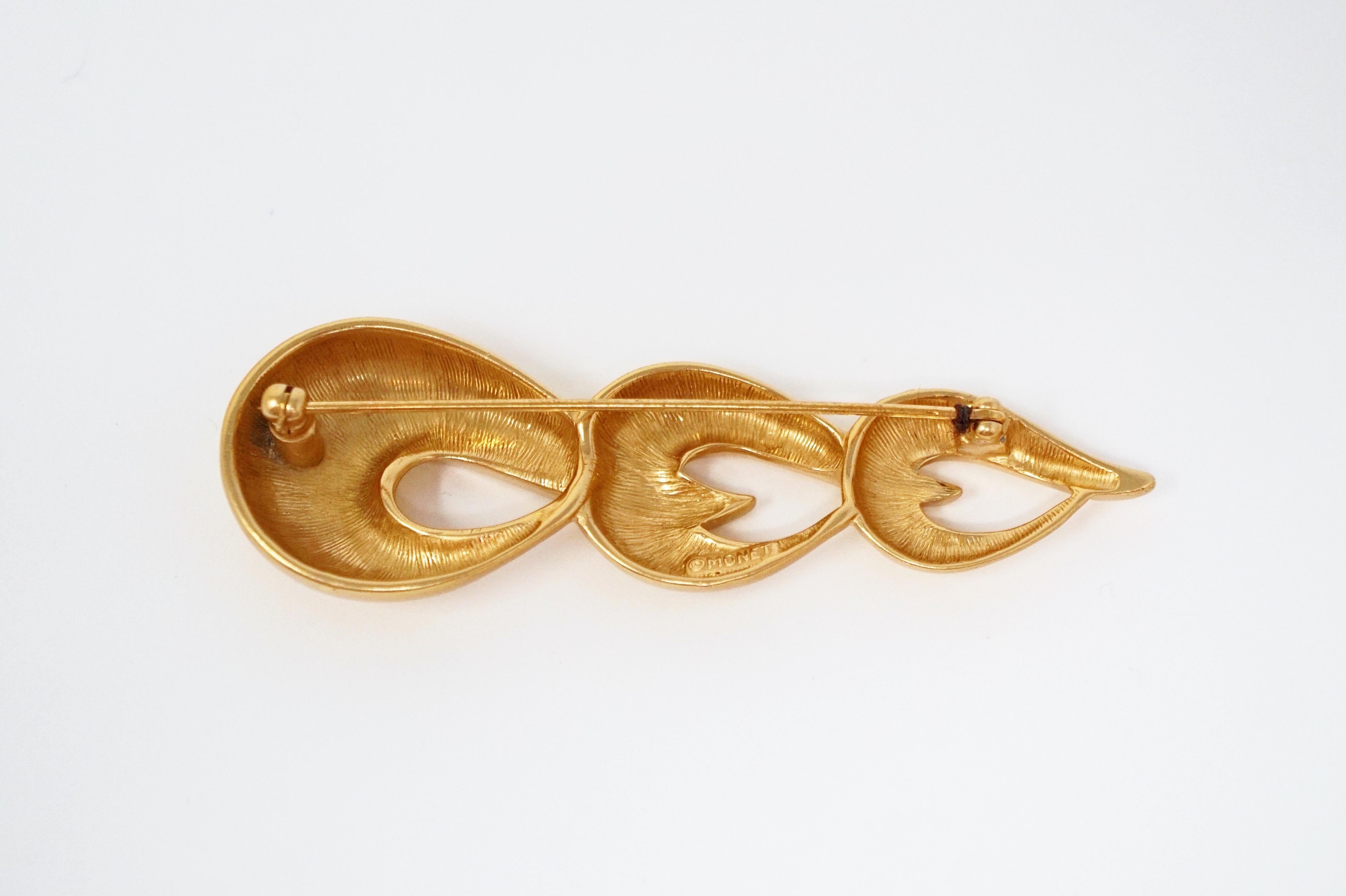 Vintage Satin Gold Abstract Brooch by Monet, circa 1970s For Sale 2