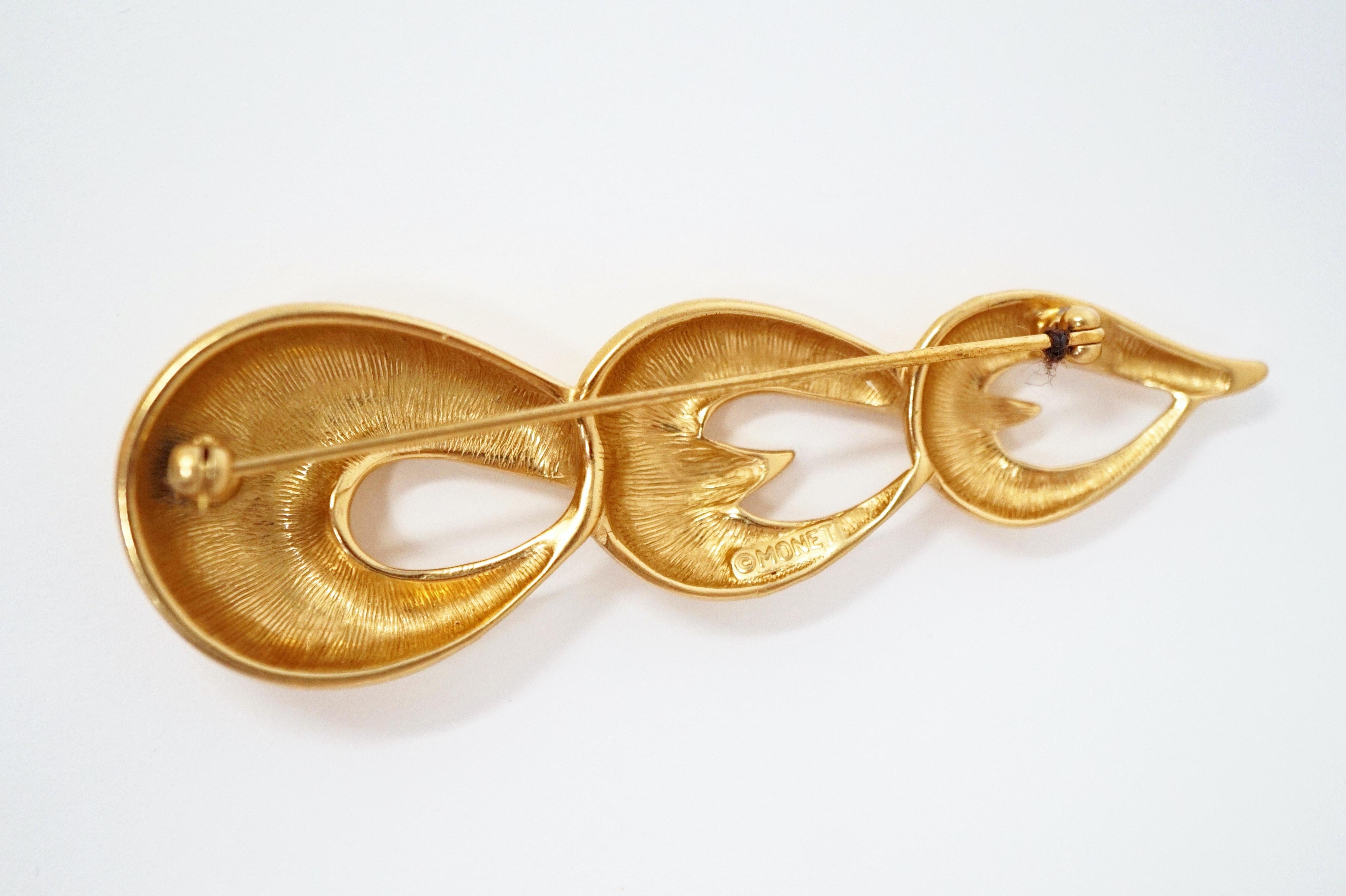 Vintage Satin Gold Abstract Brooch by Monet, circa 1970s For Sale 3
