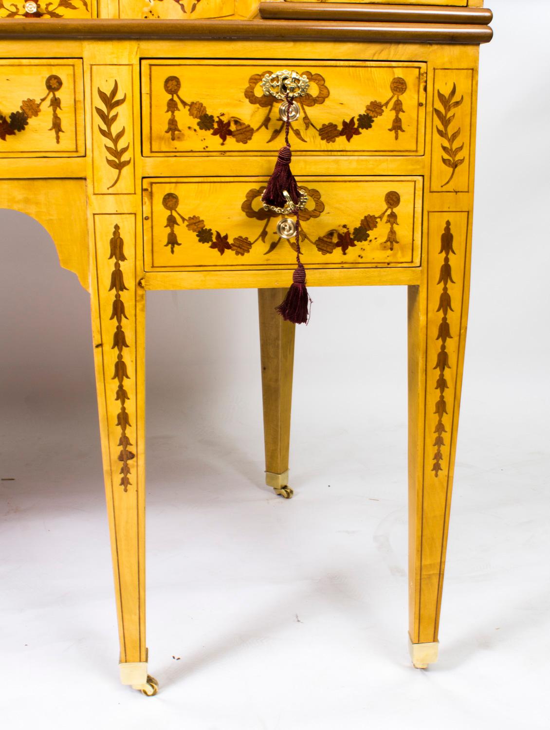 Vintage Satinwood Marquetry Carlton House Writing Desk 20th Century For Sale 5