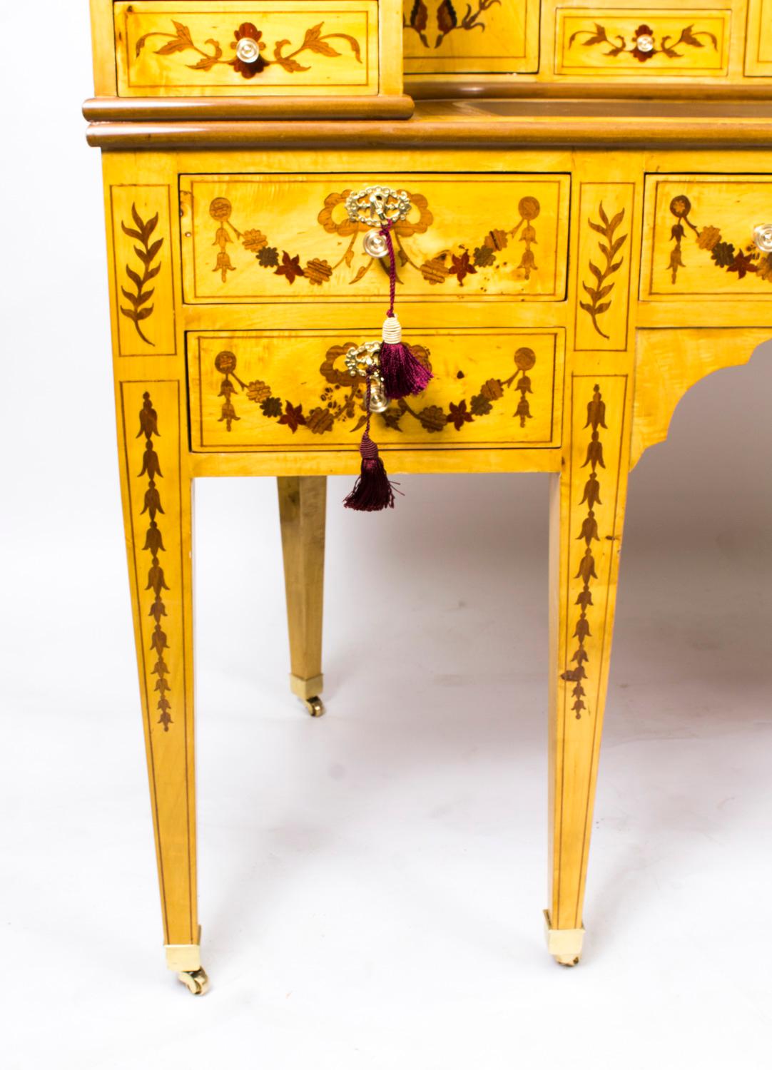 Vintage Satinwood Marquetry Carlton House Writing Desk 20th Century For Sale 6