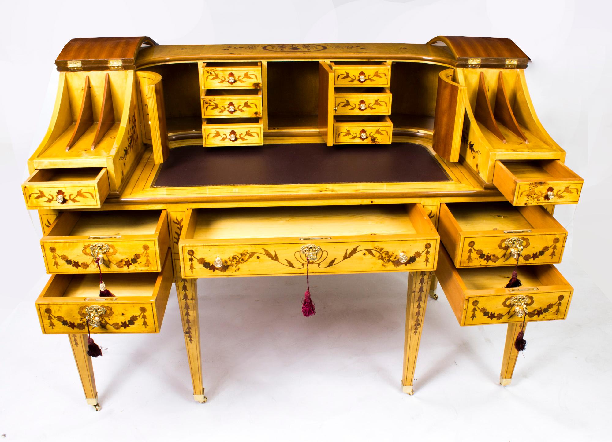Vintage Satinwood Marquetry Carlton House Writing Desk 20th Century For Sale 7