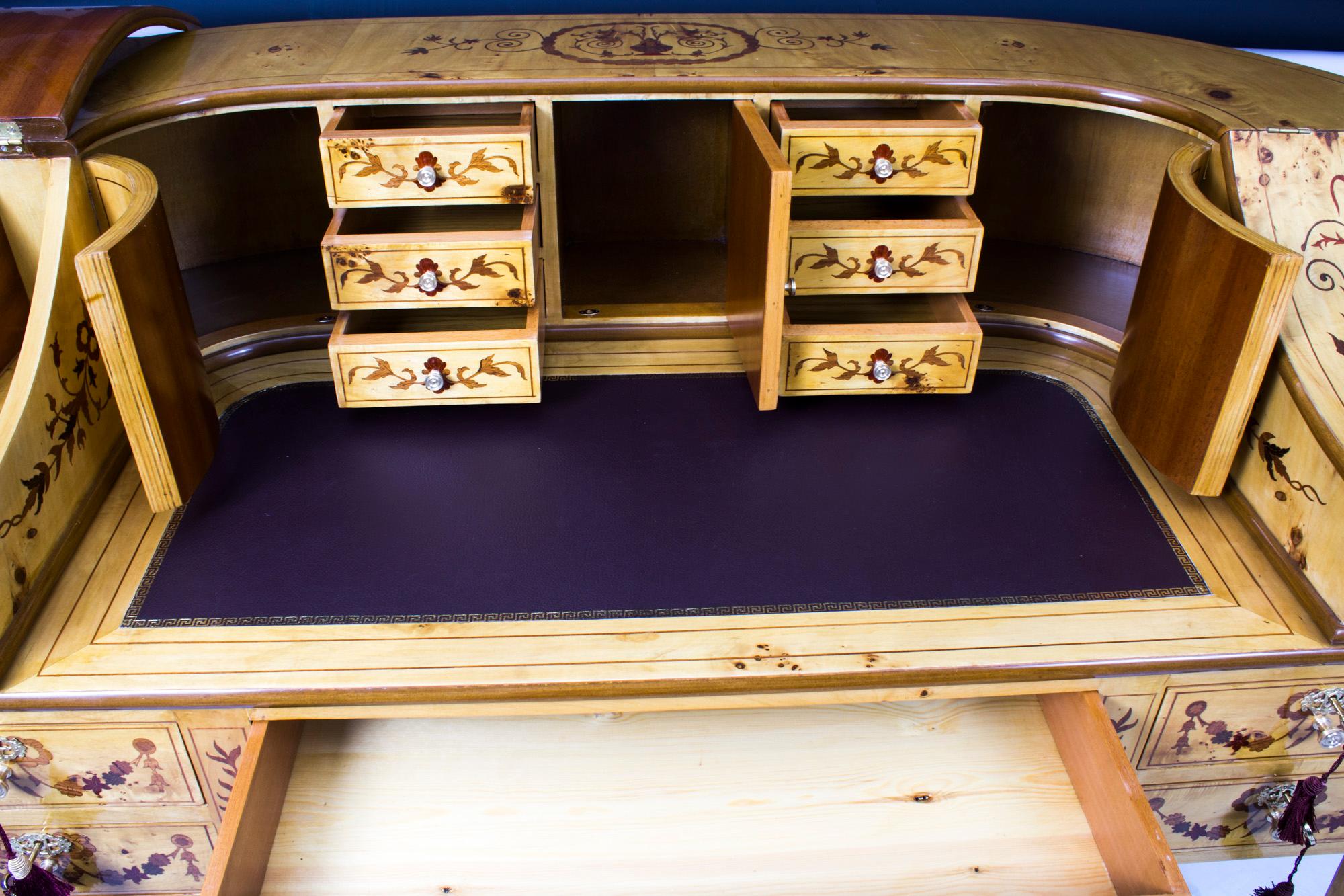 Vintage Satinwood Marquetry Carlton House Writing Desk 20th Century For Sale 11