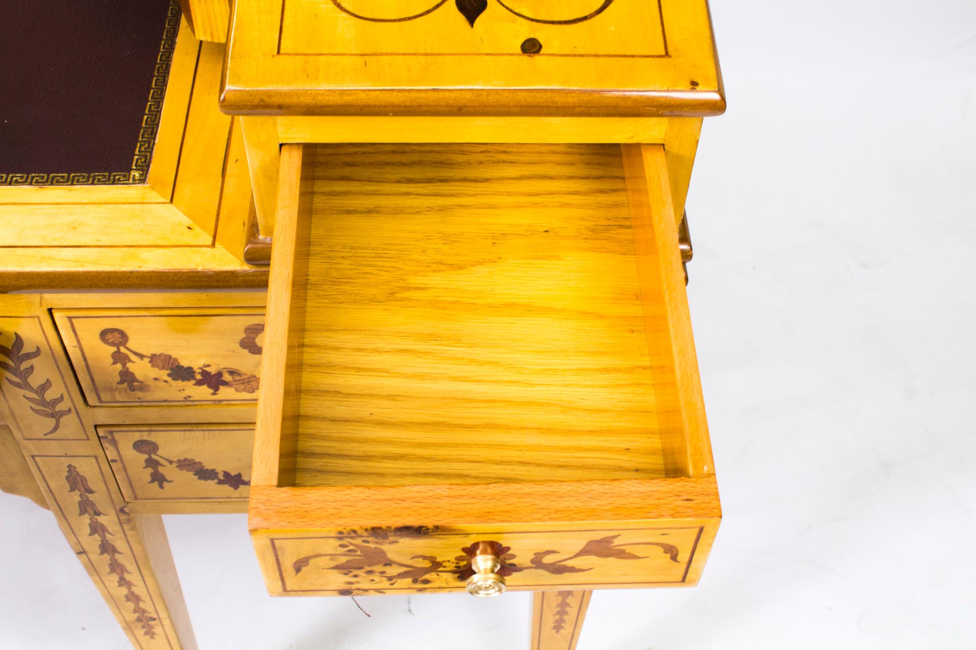 Vintage Satinwood Marquetry Carlton House Writing Desk 20th Century For Sale 12