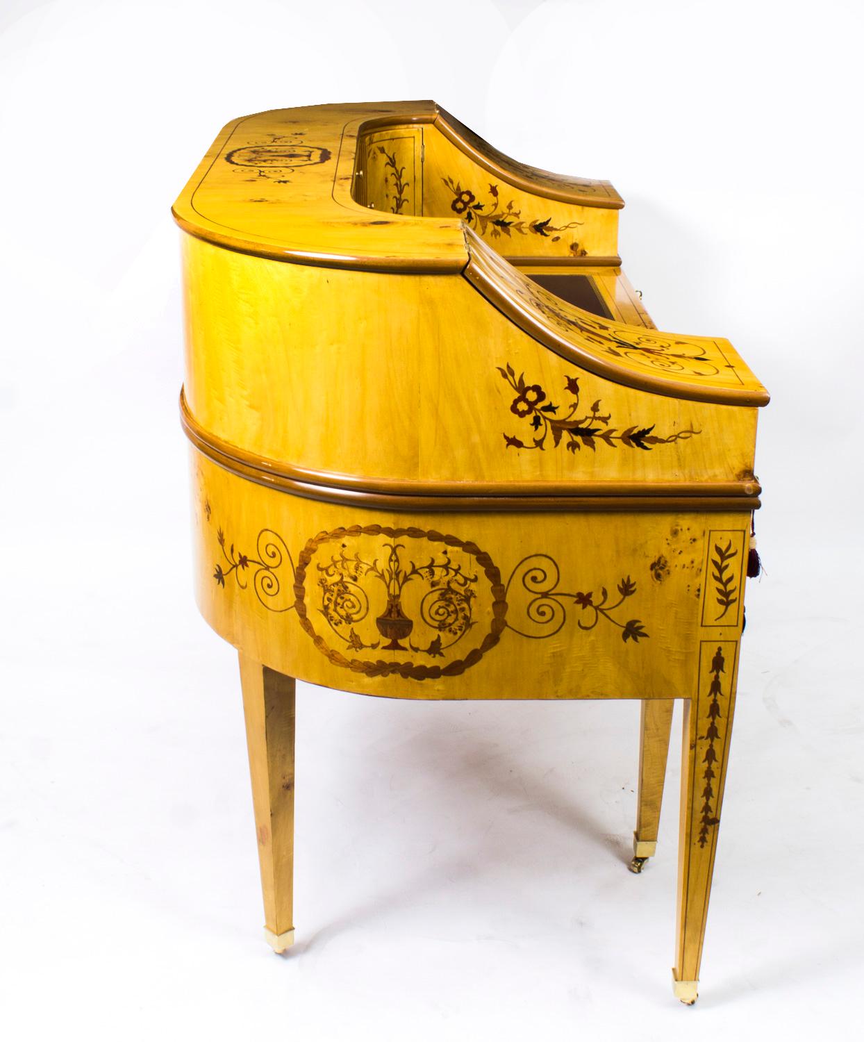 Vintage Satinwood Marquetry Carlton House Writing Desk 20th Century For Sale 15