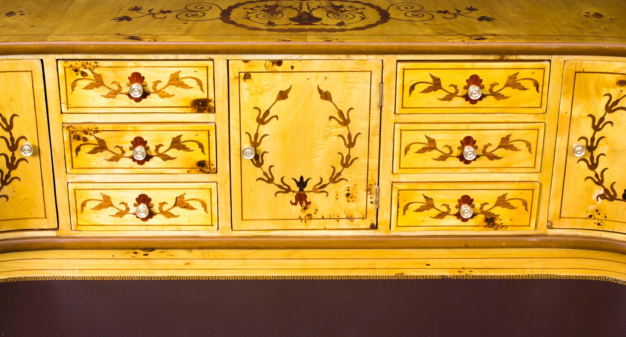 English Vintage Satinwood Marquetry Carlton House Writing Desk 20th Century For Sale