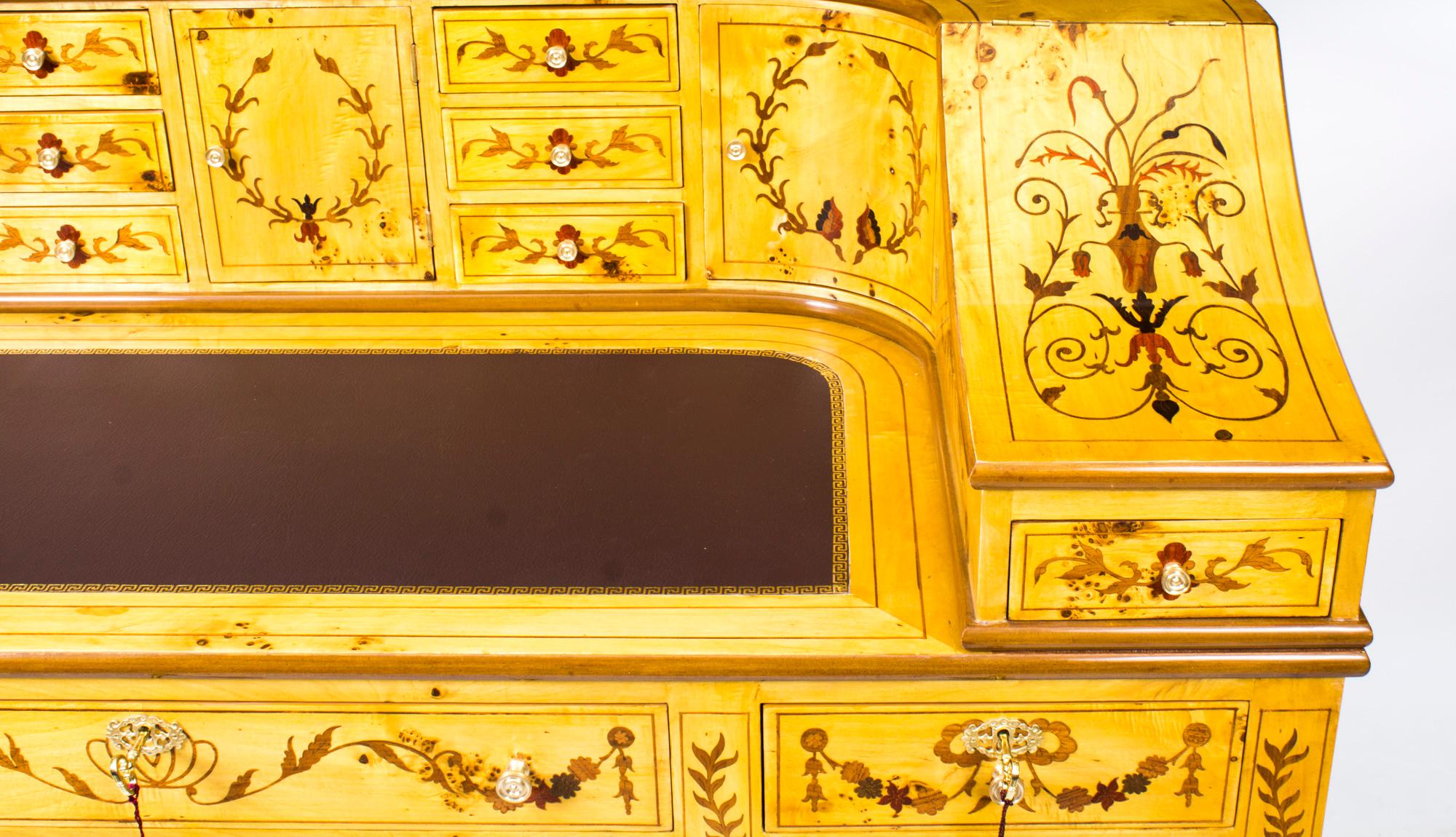 Late 20th Century Vintage Satinwood Marquetry Carlton House Writing Desk 20th Century For Sale